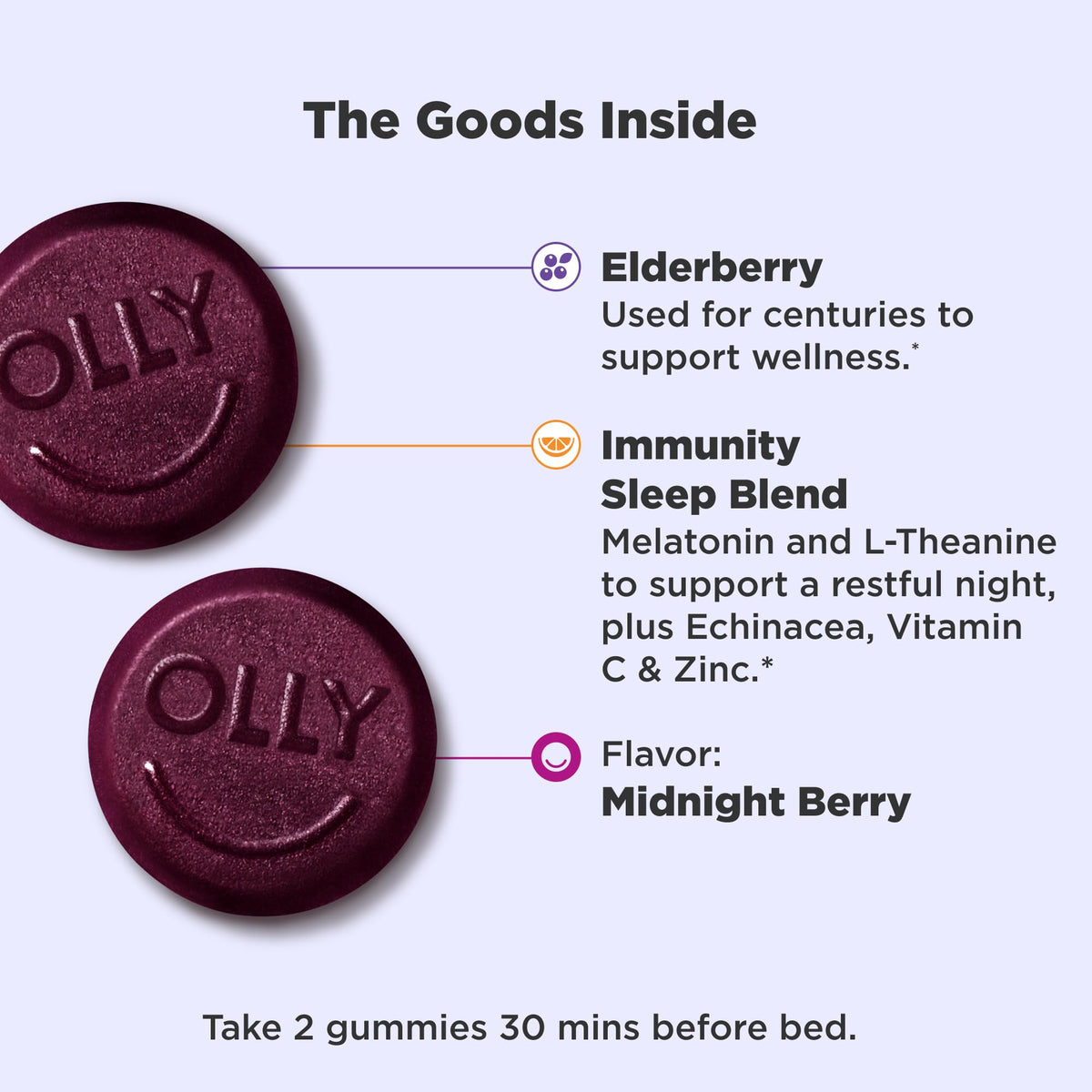 OLLY Immunity Sleep + Elderberry Gummies, Immune & Sleep Support*- 60 Count