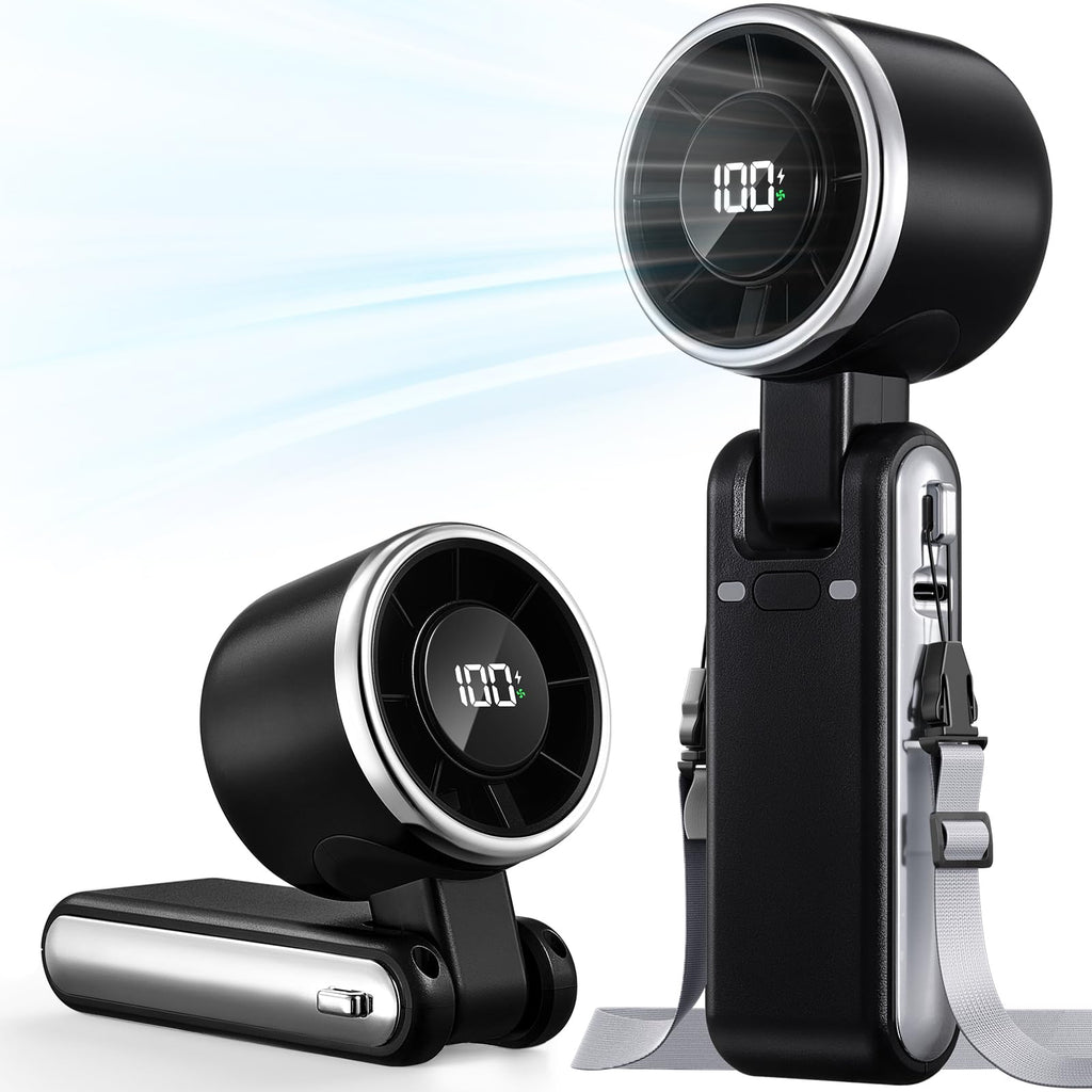Taşınabilir El Tipi Turbo Vantilatör - 5 Kademeli Yüksek Hızlı 4000mAh Şarj Edilebilir Mini Kişisel El Vantilatörü Soğuk Hava Üflemeli, Pille Çalışan Seyahat Gereçleri, Plaj Tatili, Kadınlar ve Erkekler İçin Hediyeler (Siyah)