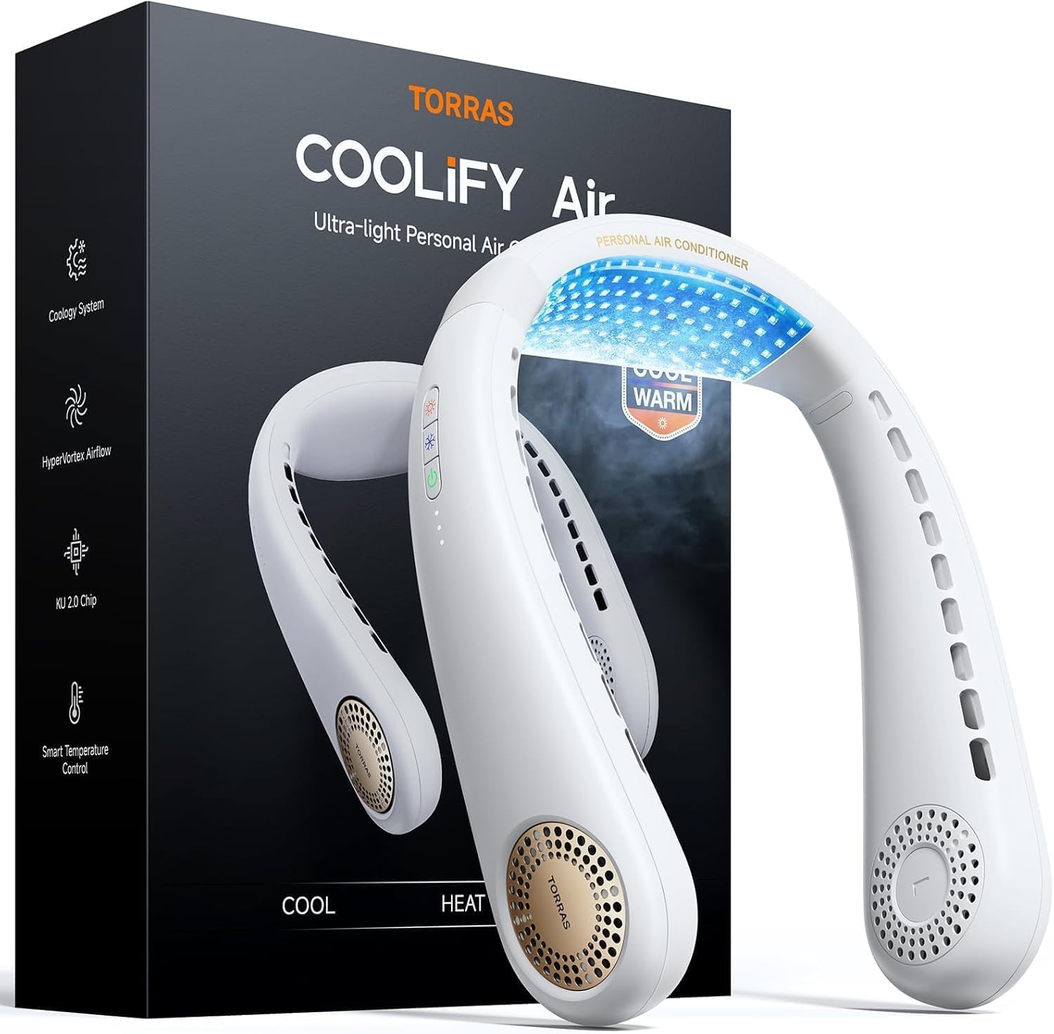TORRAS COOLiFY Air 2026 Upgraded Neck Fan Air Conditioner, Dual-Airflow Pro Cooling, Ultra Light Portable Fan Rechargeable, Personal Cooling Fan Travel Essentials, Gift for Dad Father,Ivory White