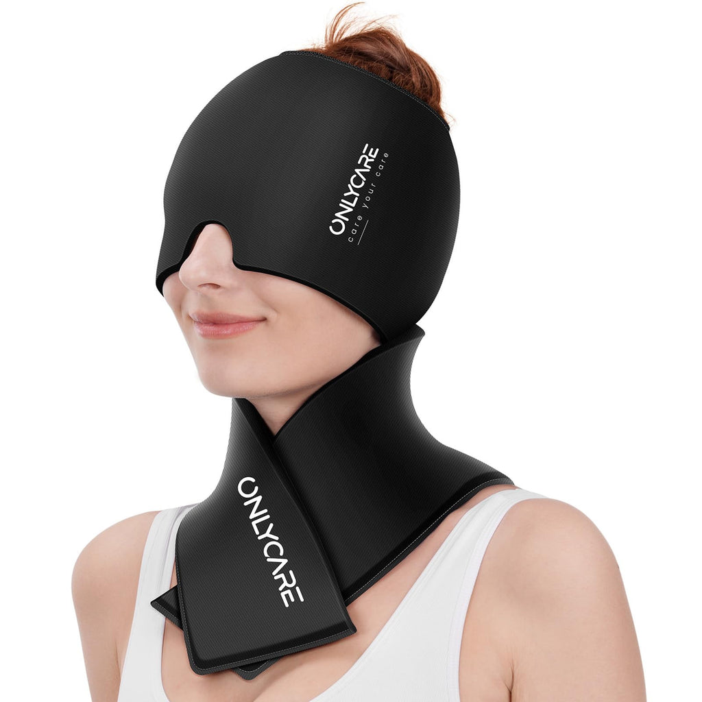 ONLYCARE Migraine Relief Cap, Headache Relief & Neck Ice Pack Wrap Gel Set | Upgrade Headache Cap and Shoulder Cold Pack, Hot & Cold Compress, FSA-HSA Eligible, Relief of Pain, Swelling, Office Pressure