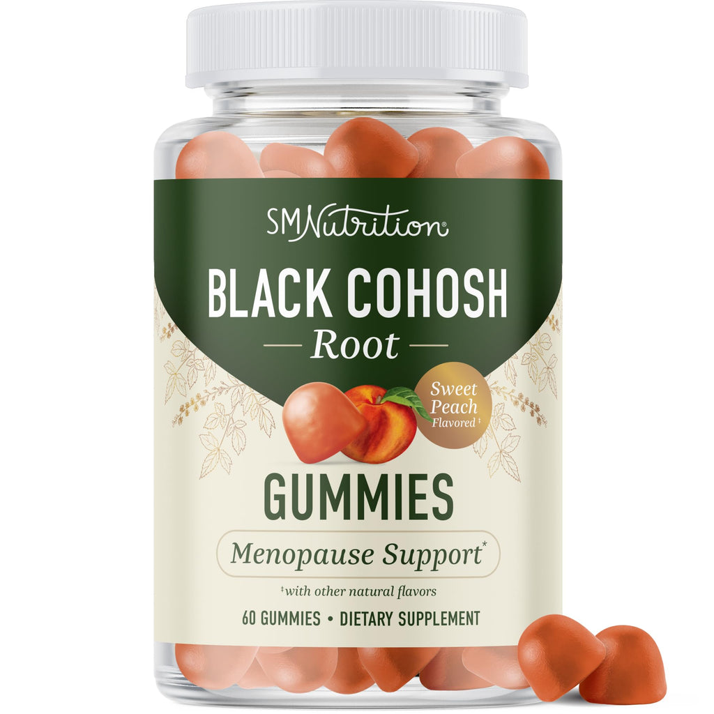 Black Cohosh Gummies, Menopause Relief, Hot Flashes & Night Sweats Support | 50mg Black Cohosh Root for Women, Gluten-Free, Vegetarian, Non-GMO, Hormone Balance Support, Tasty Peach Flavor, 60 Gummies