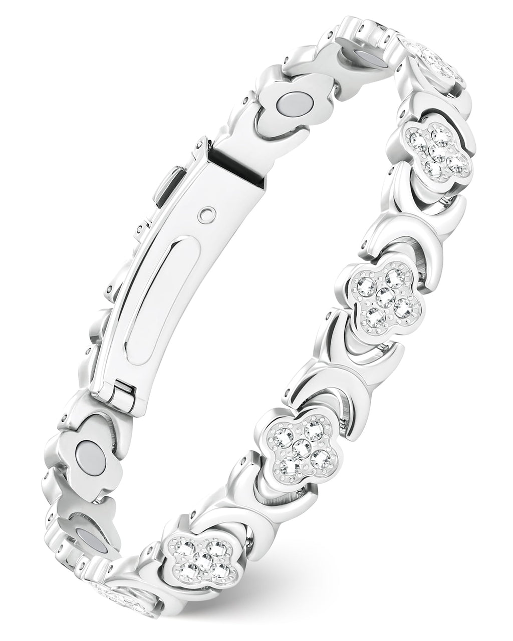 Feraco Pure Copper Bracelets for Women, Ultra Strength Magnetic Bracelet | Neodymium Magnets & Sparkling Cubic Zirconia, Adjustable, Infinite Clover Jewelry