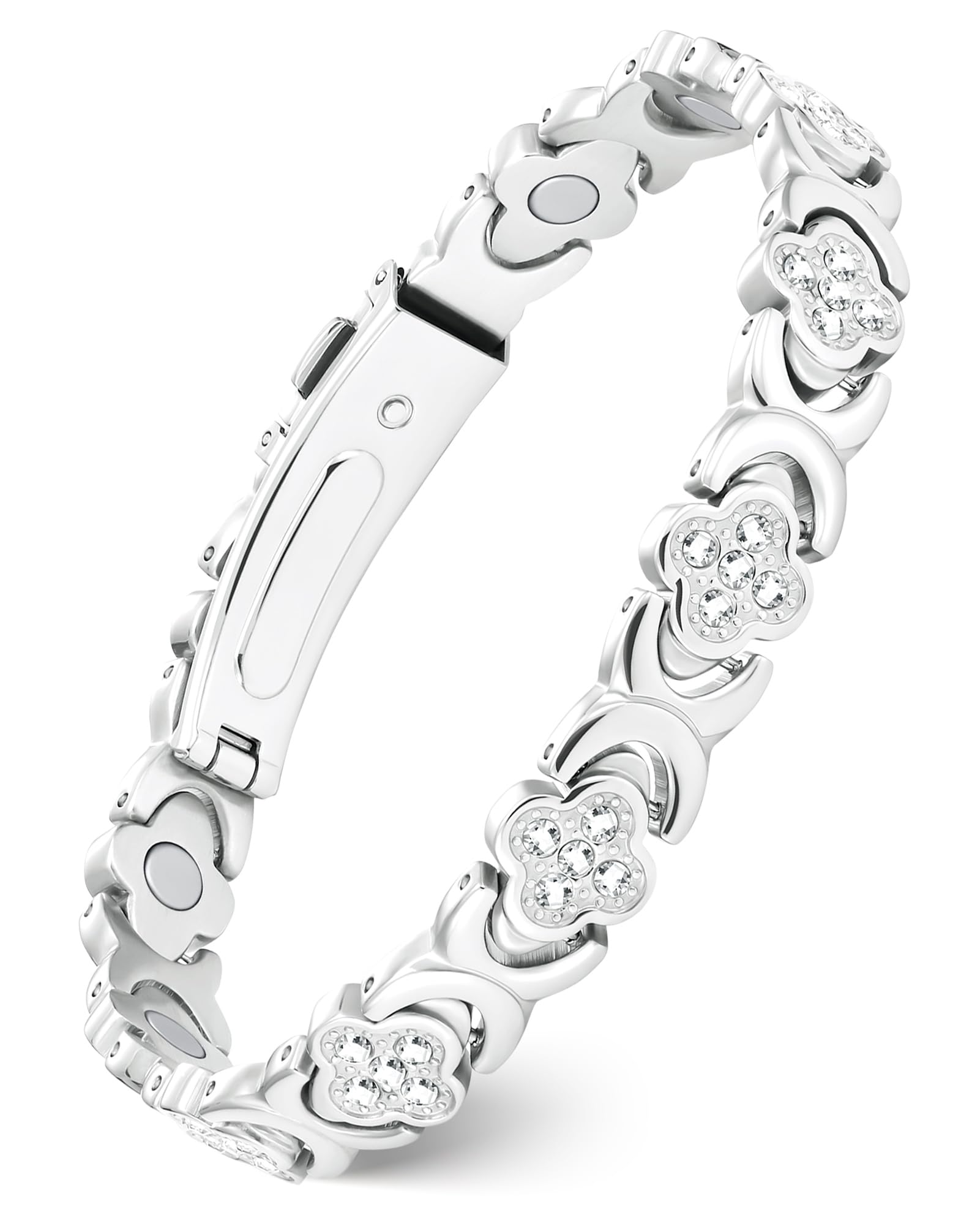 Feraco Pure Copper Bracelets for Women, Ultra Strength Magnetic Bracelet | Neodymium Magnets & Sparkling Cubic Zirconia, Adjustable, Infinite Clover Jewelry