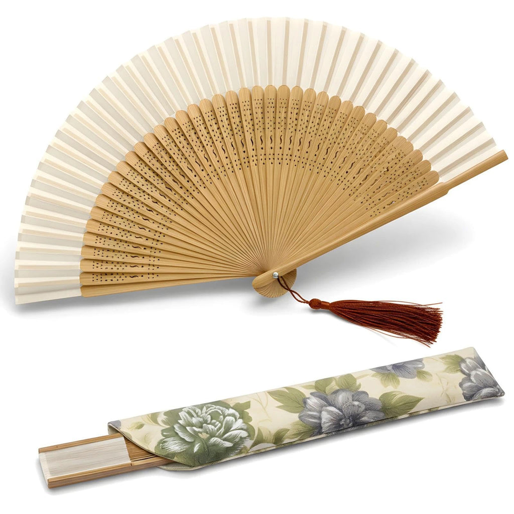 Lysa Hand Fan for Women Foldable - Portable Folding Japanese Chinese Fan - for Hot Flashes, Summer Cooling, Festivals, Church, Dancing (Bamboo White)