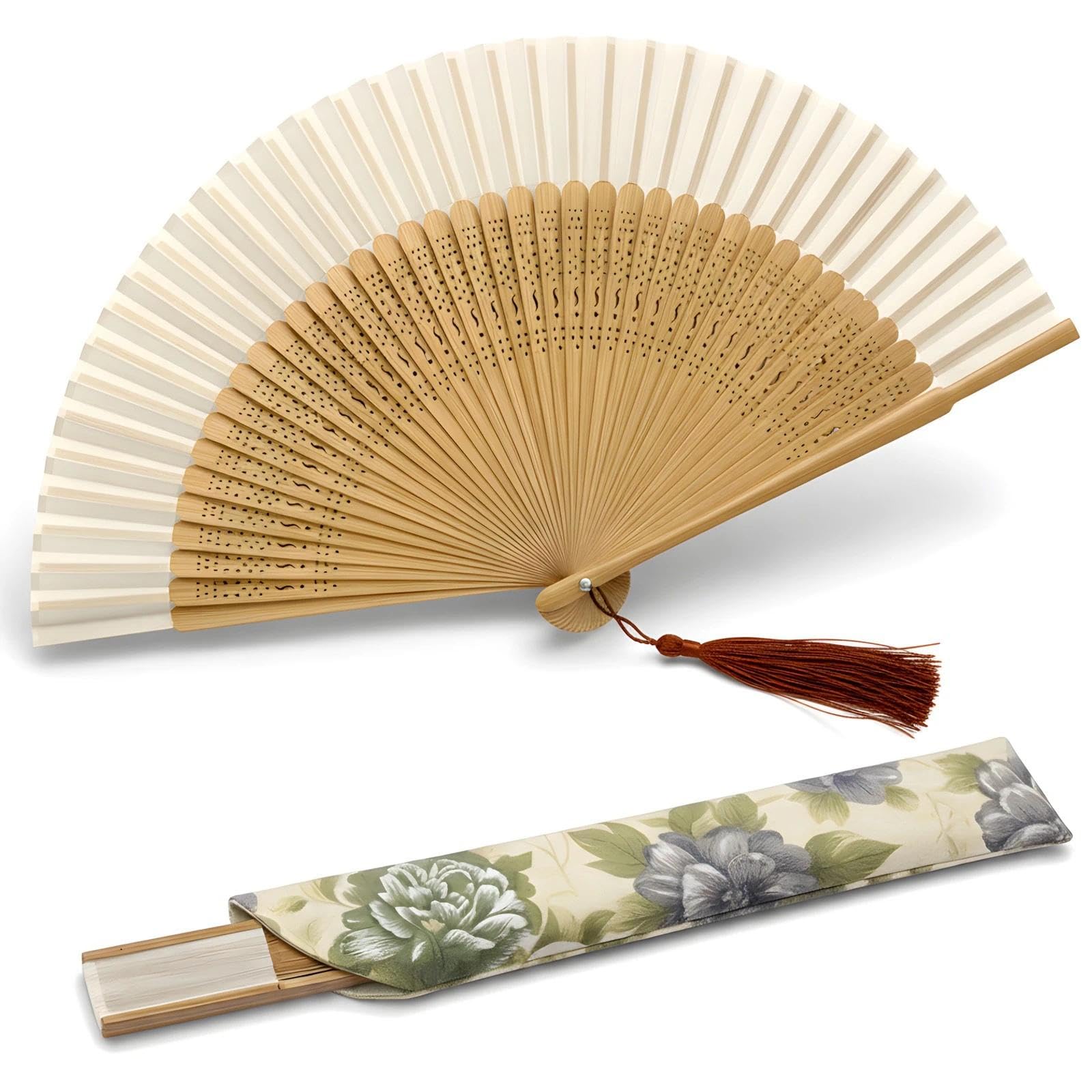 Lysa Hand Fan for Women Foldable - Portable Folding Japanese Chinese Fan - for Hot Flashes, Summer Cooling, Festivals, Church, Dancing (Bamboo White)