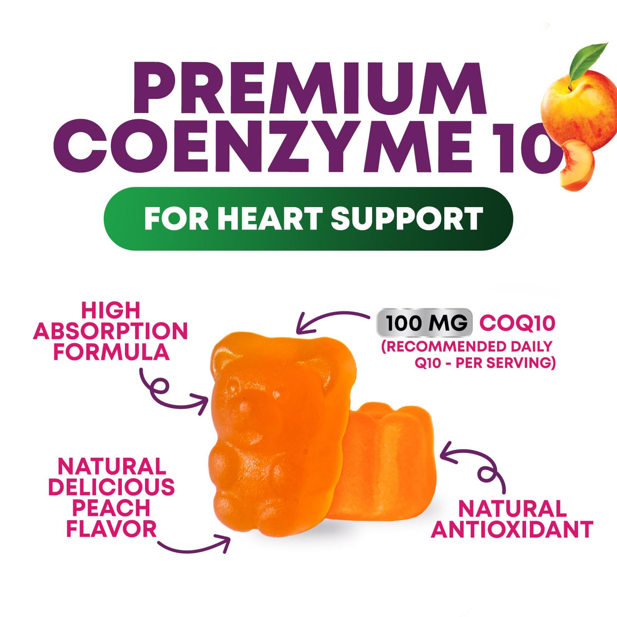 CoQ10 Gummies 100mg - 3X Strength Coenzyme Q10 - Ultra High Absorption, Antioxidant Supplements Support Heart Health & Energy Production - Nature's Coq 10 Vitamins Supplement - Vegan - 30 Gummies