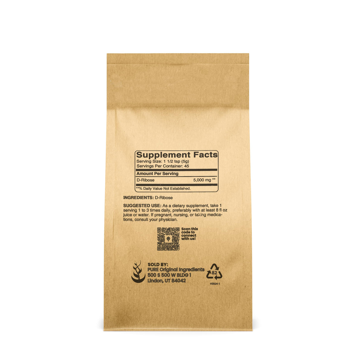 Pure Original Ingredients, D-Ribose Powder, 8oz