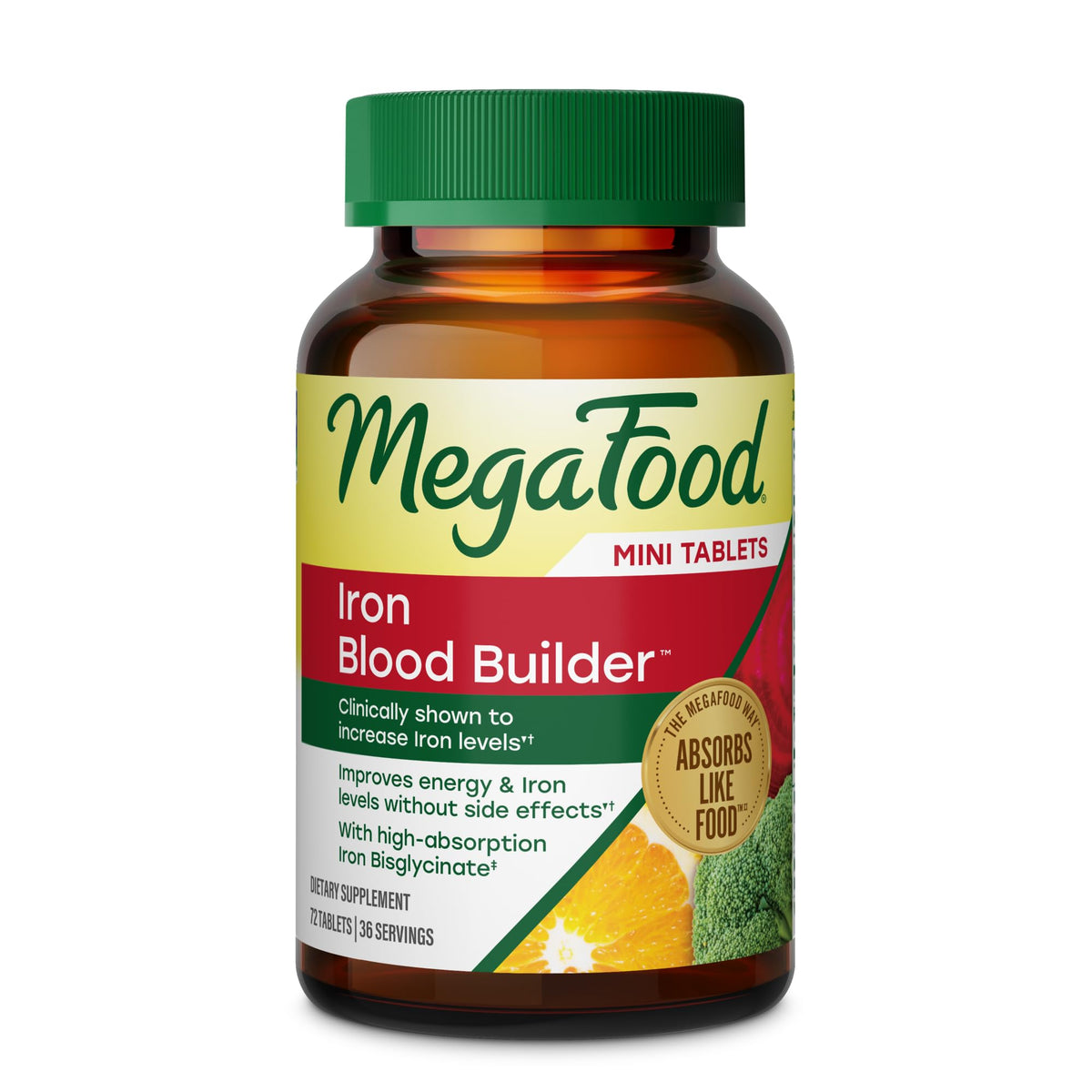 MegaFood Blood Builder Iron Supplement – 72 Mini Tablets for Energy