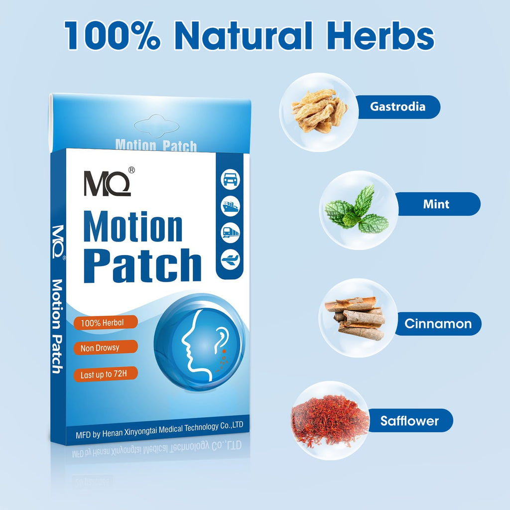 MQ Motion Sickness Patch,10 Count,Non Drowsy Sea Sickness Patches Behind Ear for Cruise Ship Travel, Waterproof Car Sick Patches Fast Acting & Long Last 72H