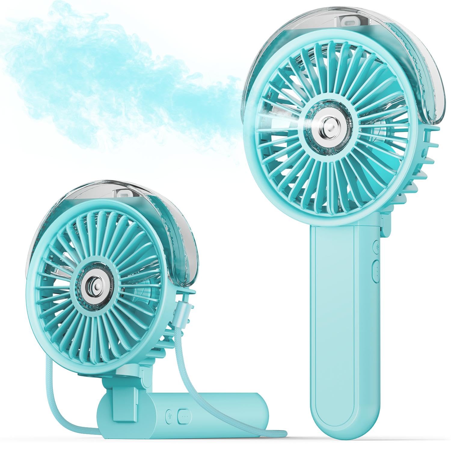 SWEETFULL Portable Misting Fan - 180° Foldable Handheld Personal Fan with Mist Spray, 3 Speeds, 30ml Water Tank, USB Rechargeable - Ideal for Travel, Outdoors, Makeup, Camping, Home, and Office Use