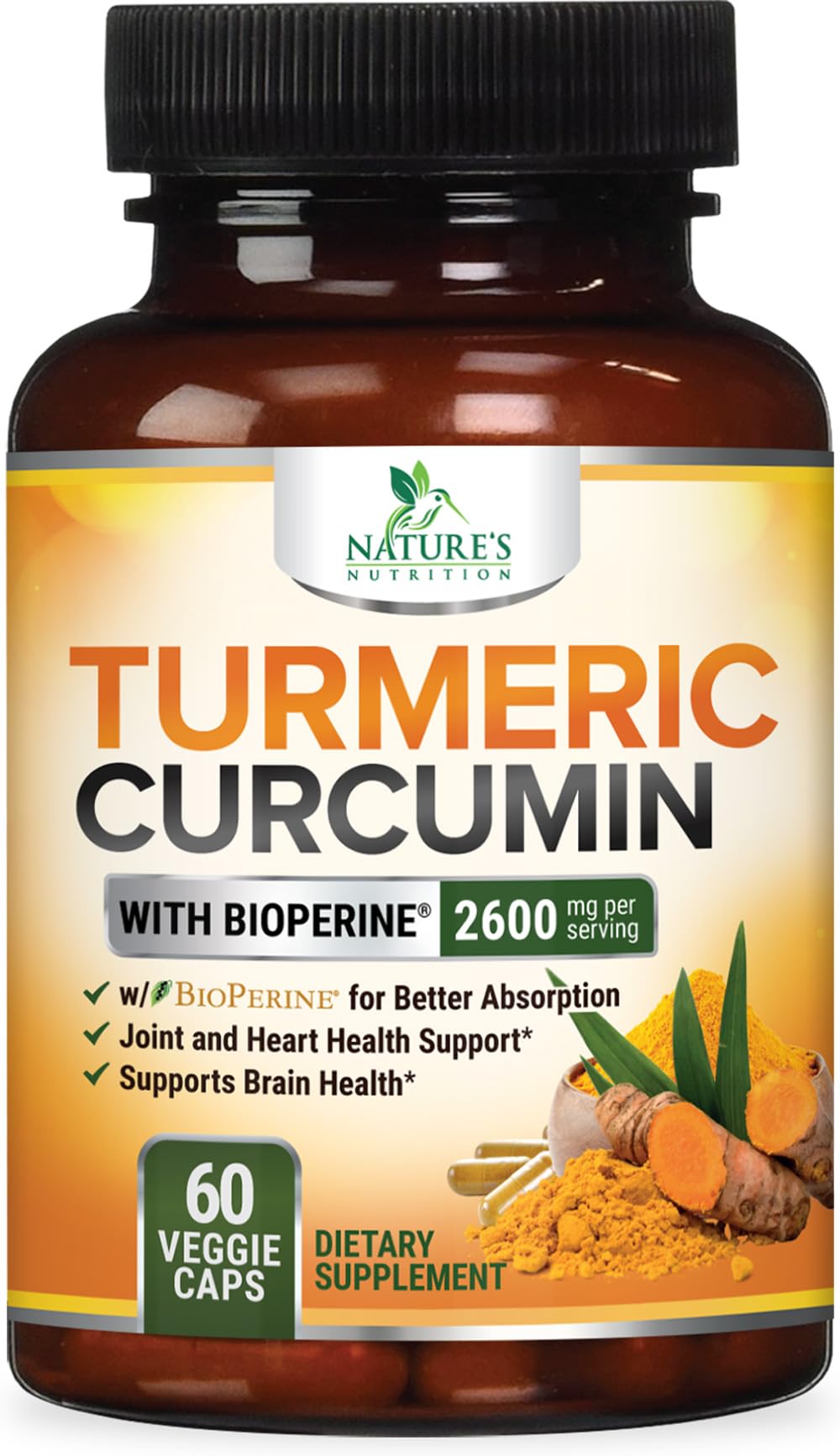 Turmeric Curcumin Supplement - 2400mg Organic Turmeric - 95% Curcuminoids & BioPerine Black Pepper Extract for Best Absorption - Natural Vegan Joint & Immune Support, Bottled in USA - 60 Capsules