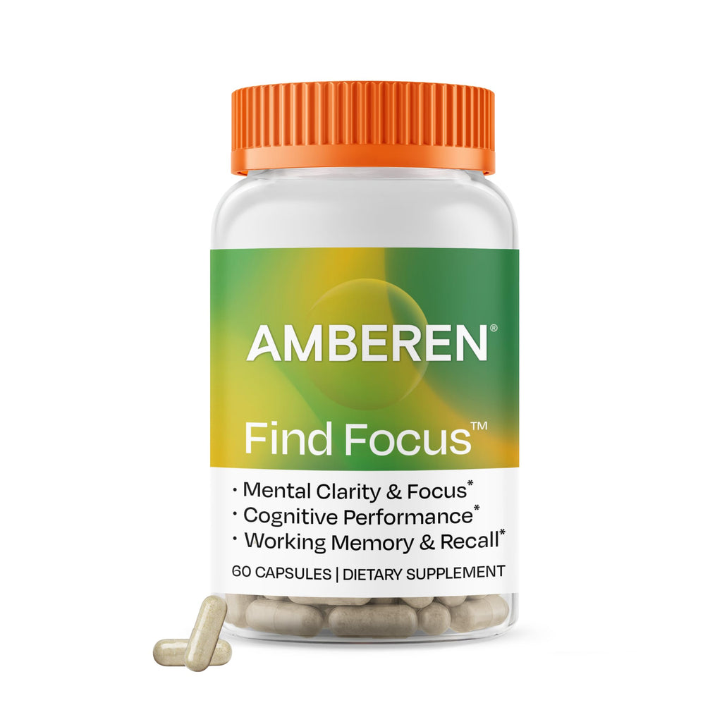 Amberen Find Focus, Menopause Supplement for Women, Clinically Proven Bacopa monnieri supports Mental Clarity, Focus, Cognition, Working Memory & Recall, Hormone & Soy Free, 60 Capsules, 30 Day Supply