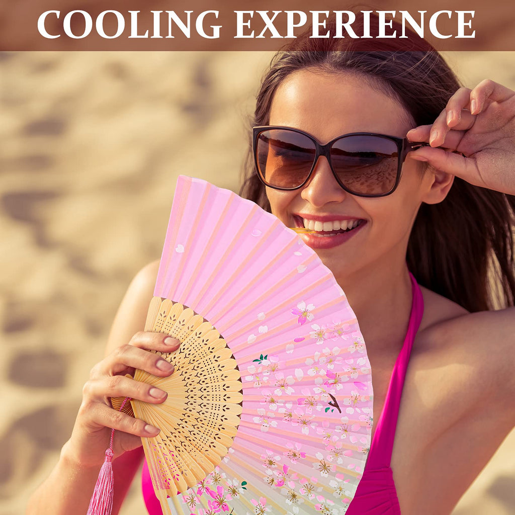 Zonon 4 Pack Hand Held Folding Fans for Women Silk,Lively