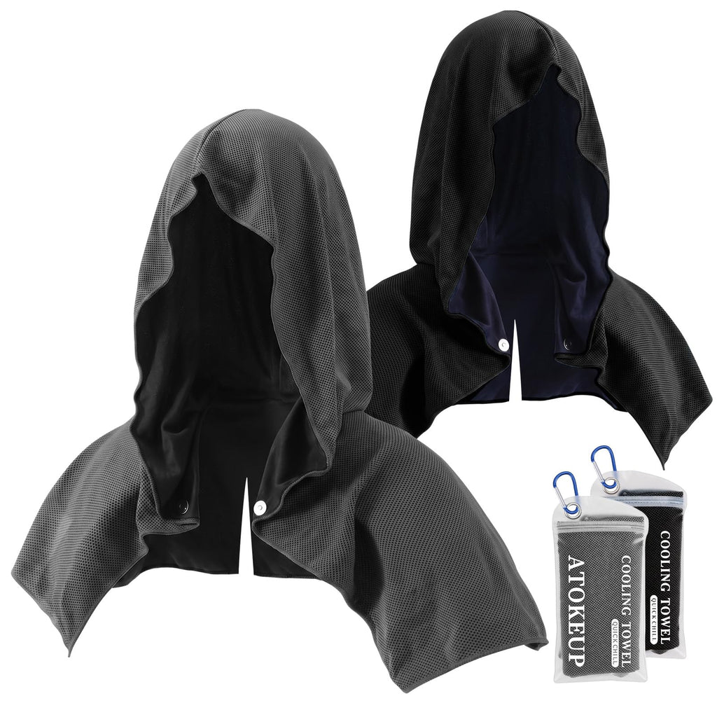 2 Pack Cooling Hoodie Towels for Neck and Face, Ice Towels for Hot Weather | UPF 50 Sun Protection & Instant Cooling, Soft Breathable Towel for Sport, Work Out, Gym, Camping & More Activities