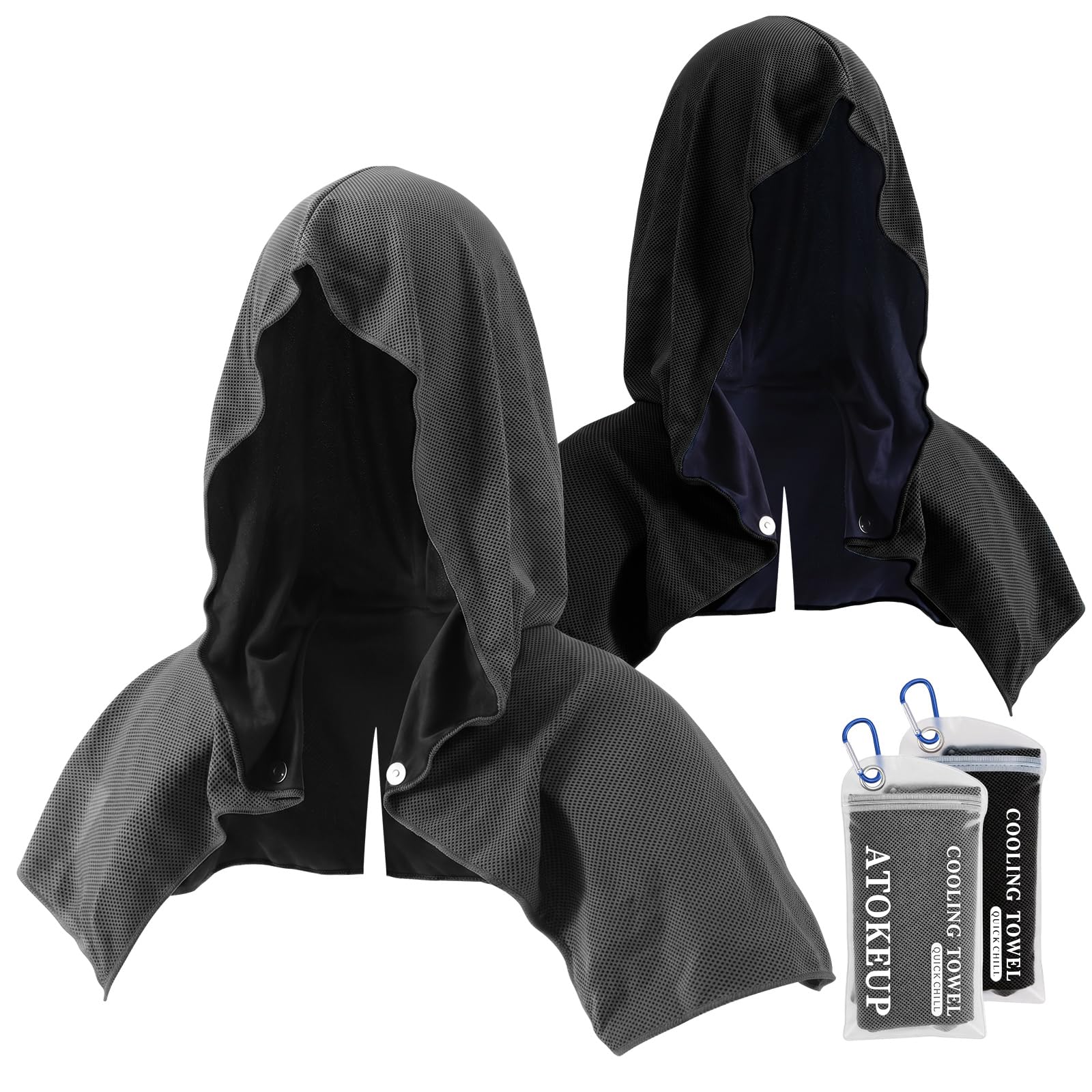 2 Pack Cooling Hoodie Towels for Neck and Face, Ice Towels for Hot Weather | UPF 50 Sun Protection & Instant Cooling, Soft Breathable Towel for Sport, Work Out, Gym, Camping & More Activities