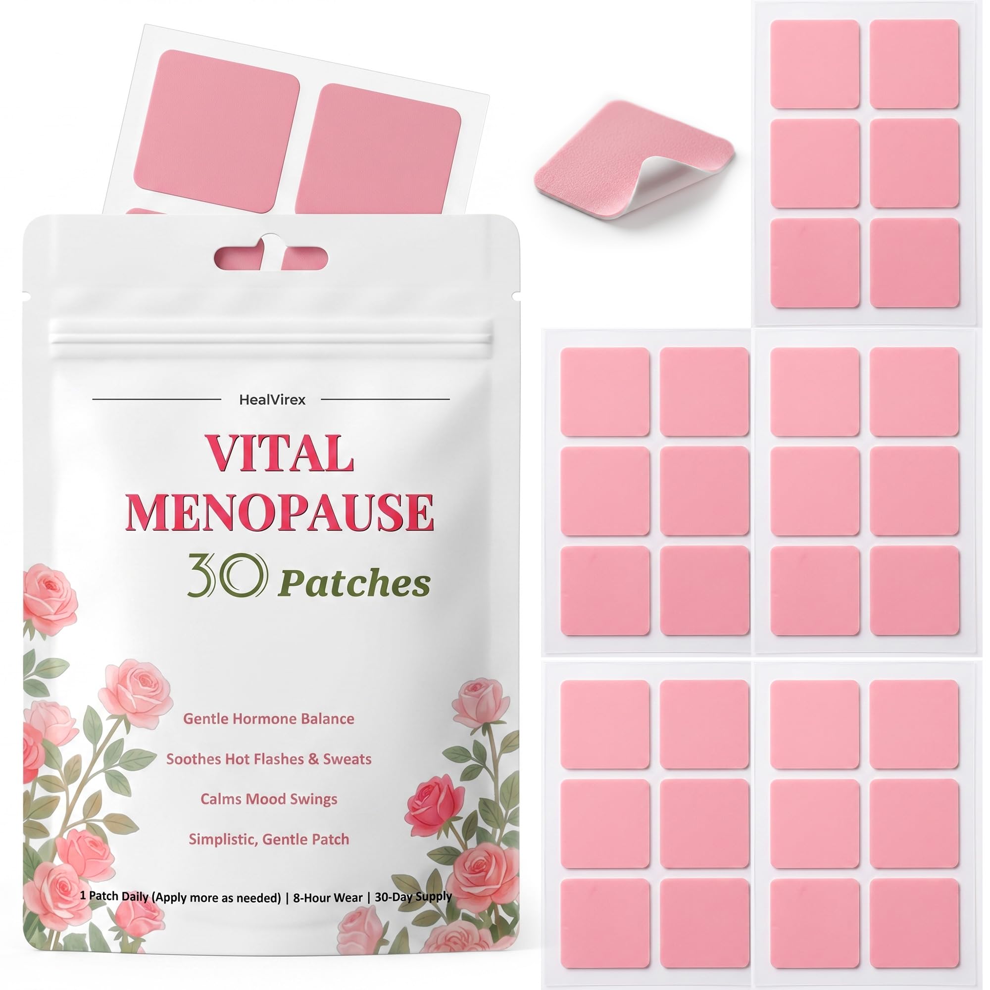Vital Menopause Patches - Hot Flash & Night Sweat Support - 30ct | Plant-Based Formula with Black Cohosh, Chasteberry & Ashwagandha. Promotes Gentle Hormonal Balance & Calm Mood.
