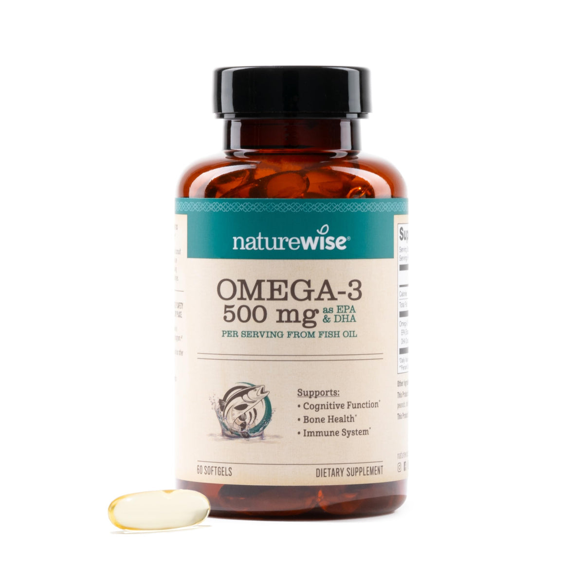 NatureWise Omega 3 Fish Oil - 500mg Omega 3 per Serving - 300mg EPA & 200mg DHA - Sustainably Sourced for Purity - Lemon Flavored - Burpless - Gluten & Soy Free, Non-GMO - 60 Softgels[2-Month Supply]