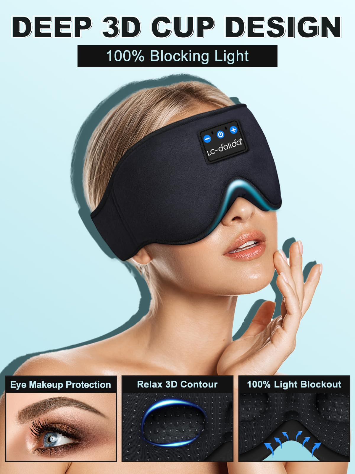 LC-dolida Uyku Kulaklıkları, 3D Uyku Maskesi Bluetooth Kablosuz Müzik Göz Maskesi, Yan Yatanlar İçin Uyku Kulaklıkları, Bluetooth Kulaklıklı Uyku Maskesi, Ultra İnce Stereo Hoparlörler Uyku İçin Mükemmel
