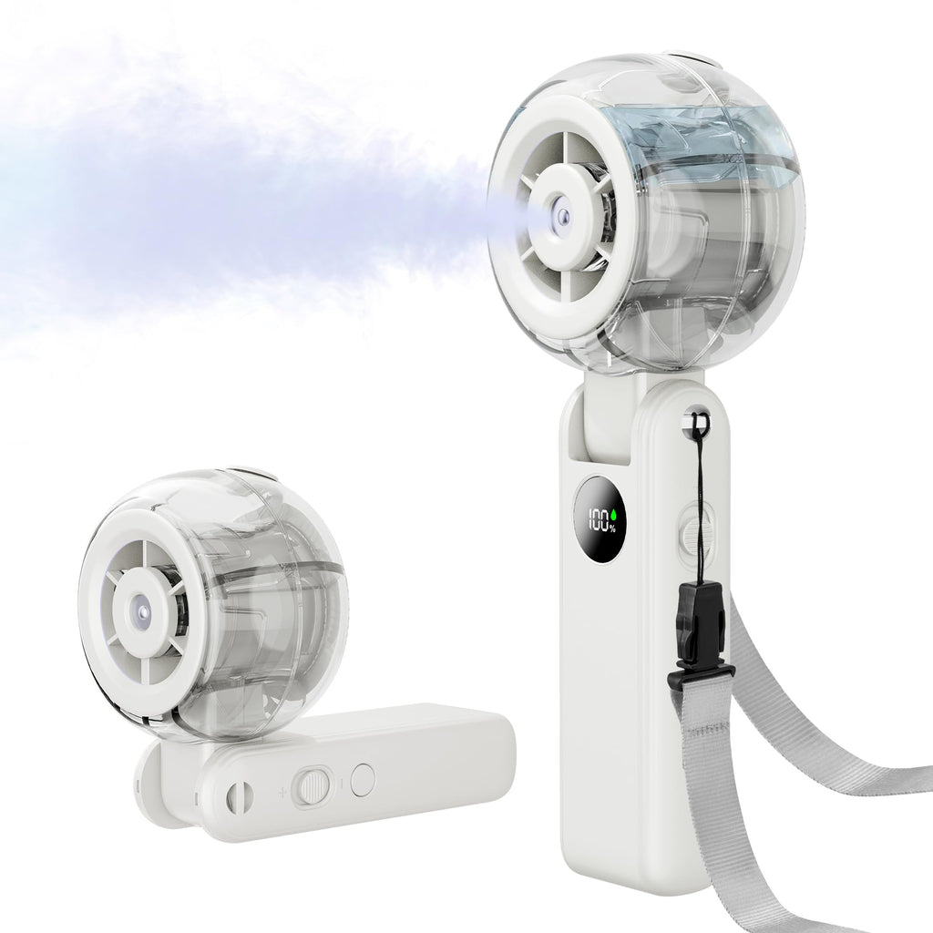 Portable Fan Handheld, Powerful Cooling Misting Fan Rechargeable | LED Display, 100 Speed Stepless Control, 155° Foldable, Personal Mist Fan for Outdoor, Travel, Makeup, Gifts for Men Women