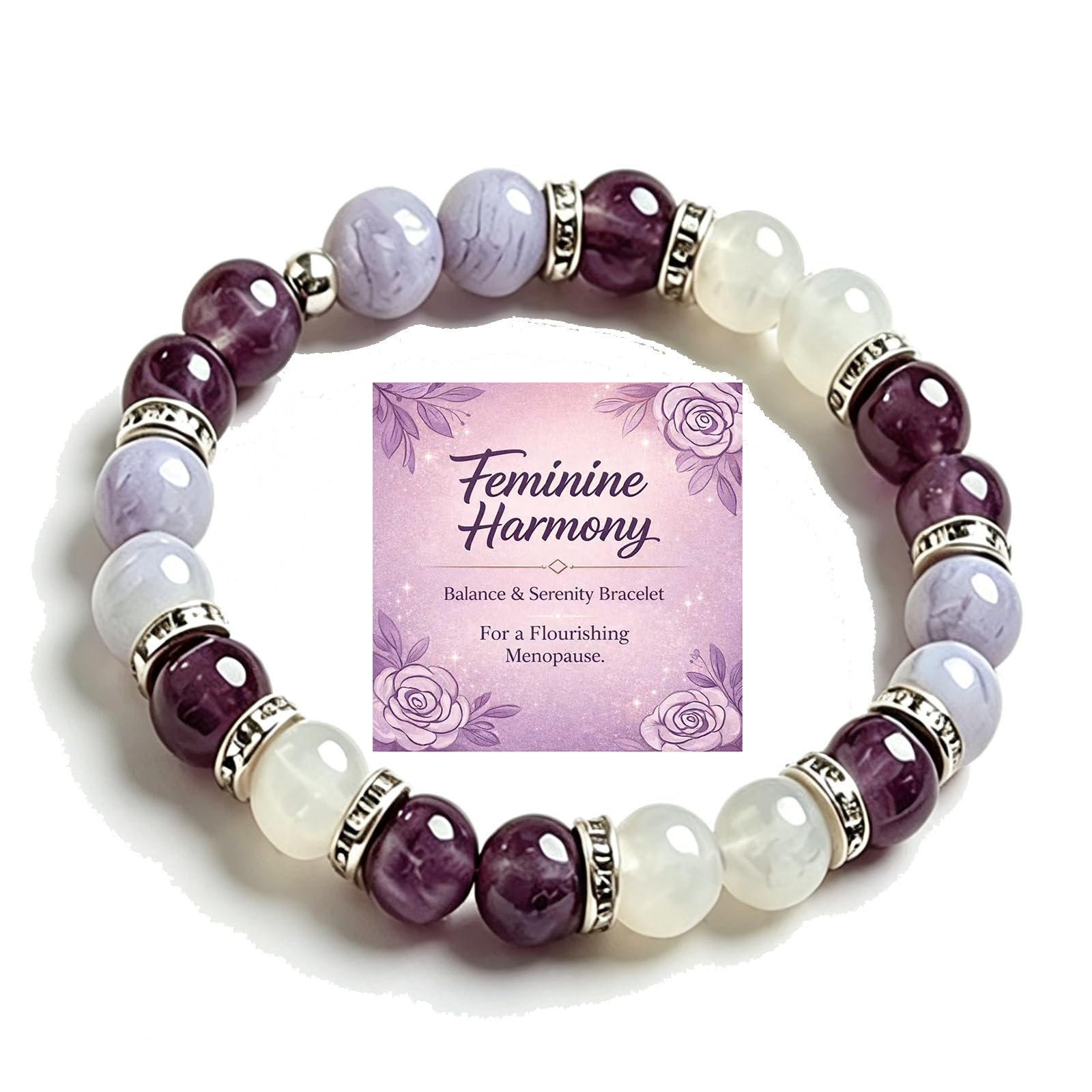 Menopause Bracelet for Women, Natural Amethyst Hot Flashes & Anxiety Relief Elastic Bracelet for Menopause's Support Calming Balance Jewelry Gift for Women