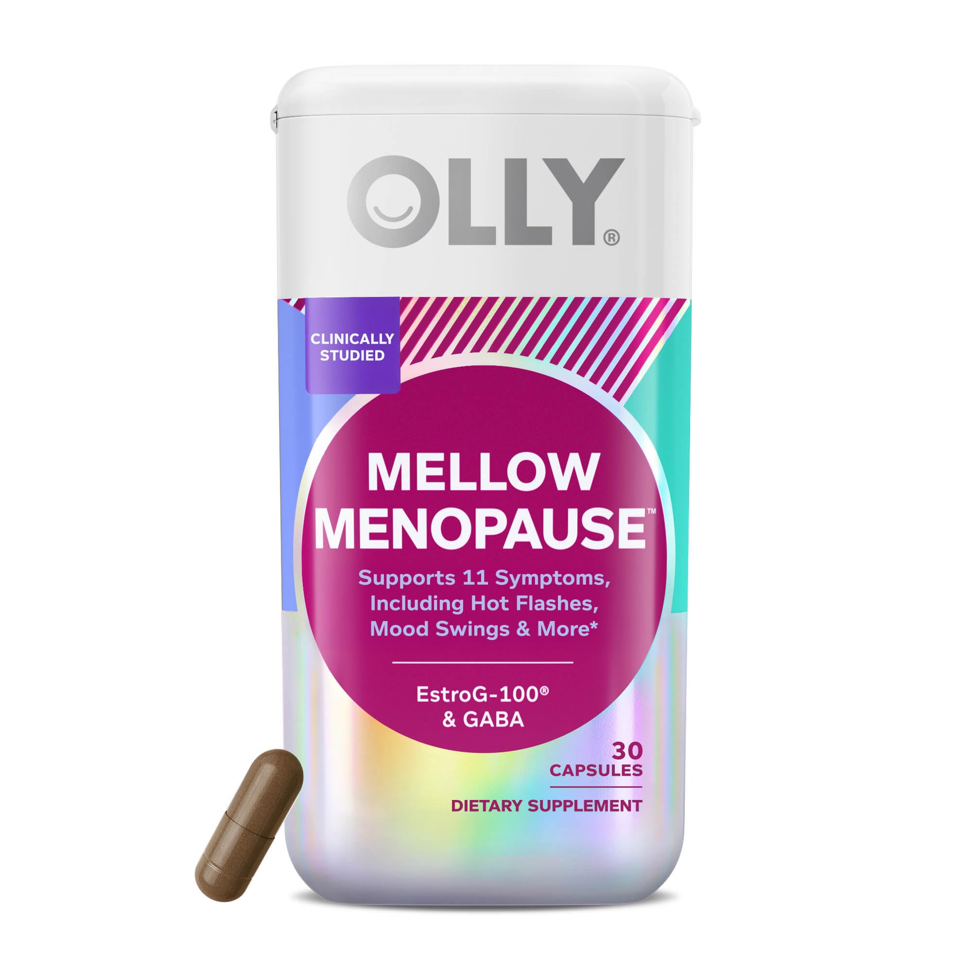 OLLY Mellow Menopause Supplements, Supports 11 Symptoms* - 30 Count