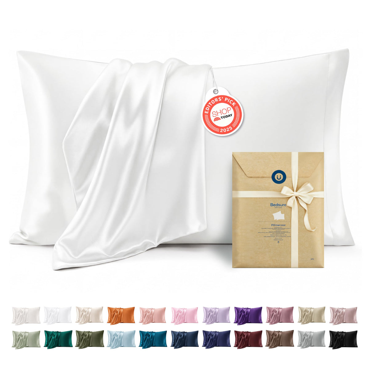 Bedsure Satin Pillowcases Queen Set of 2, Similar to Silk Pillow Case White