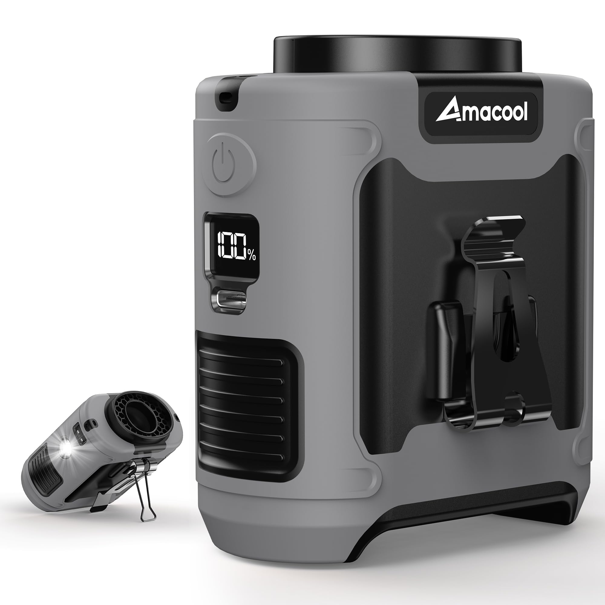 AMACOOL Portable Waist Fan Clip On, 10000mAh Wearable Shirt Fan with Light | MAX 40H Work Time, 16000RPM Powerful 5 Speeds Belt Fans Personal Cooling Fans, Gifts for Men Women Outdoor Jobsite Travel