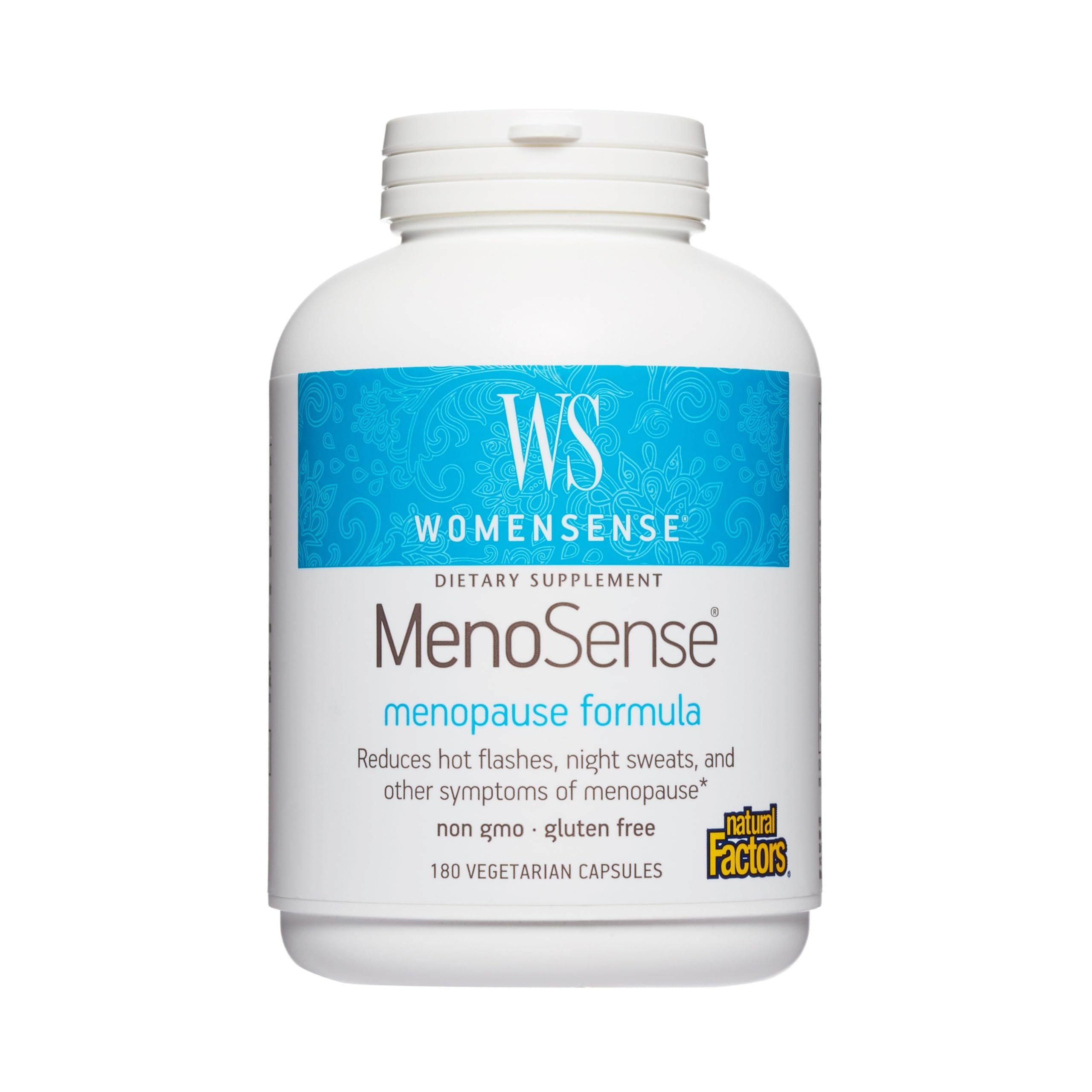 Natural Factors - WomenSense MenoSense Menopause Formula, Natural Support for Hot Flashes & Night Sweats, 180 Vegetarian Capsules