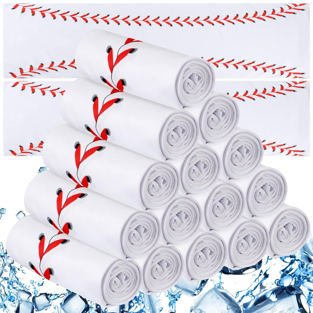 18 Pcs Cooling Towels 40"x12", White, Baseball | Baseball Cooling Towels, Baseball Swag Bag Stuffers, Team Gifts Bulk, Cool Rags for Extreme Heat Sport Training