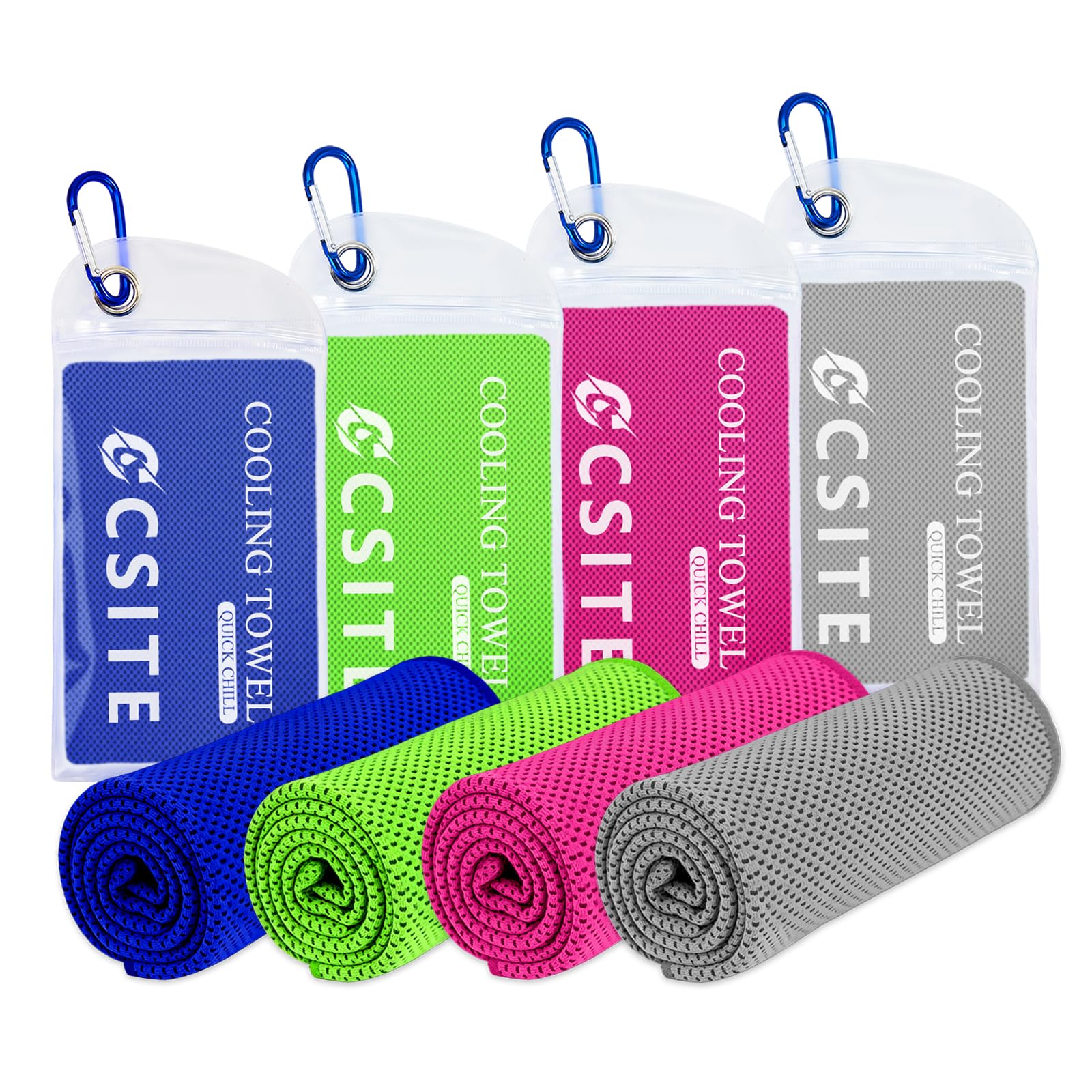 CSITE 4 Pack Cooling Towels (47"x12") for Neck and Face, Ice Towel for Hot Weather, Soft Breathable Chilly Gym Towels, Microfiber Towel for Work Out, Yoga, Running, Camping & More Activities