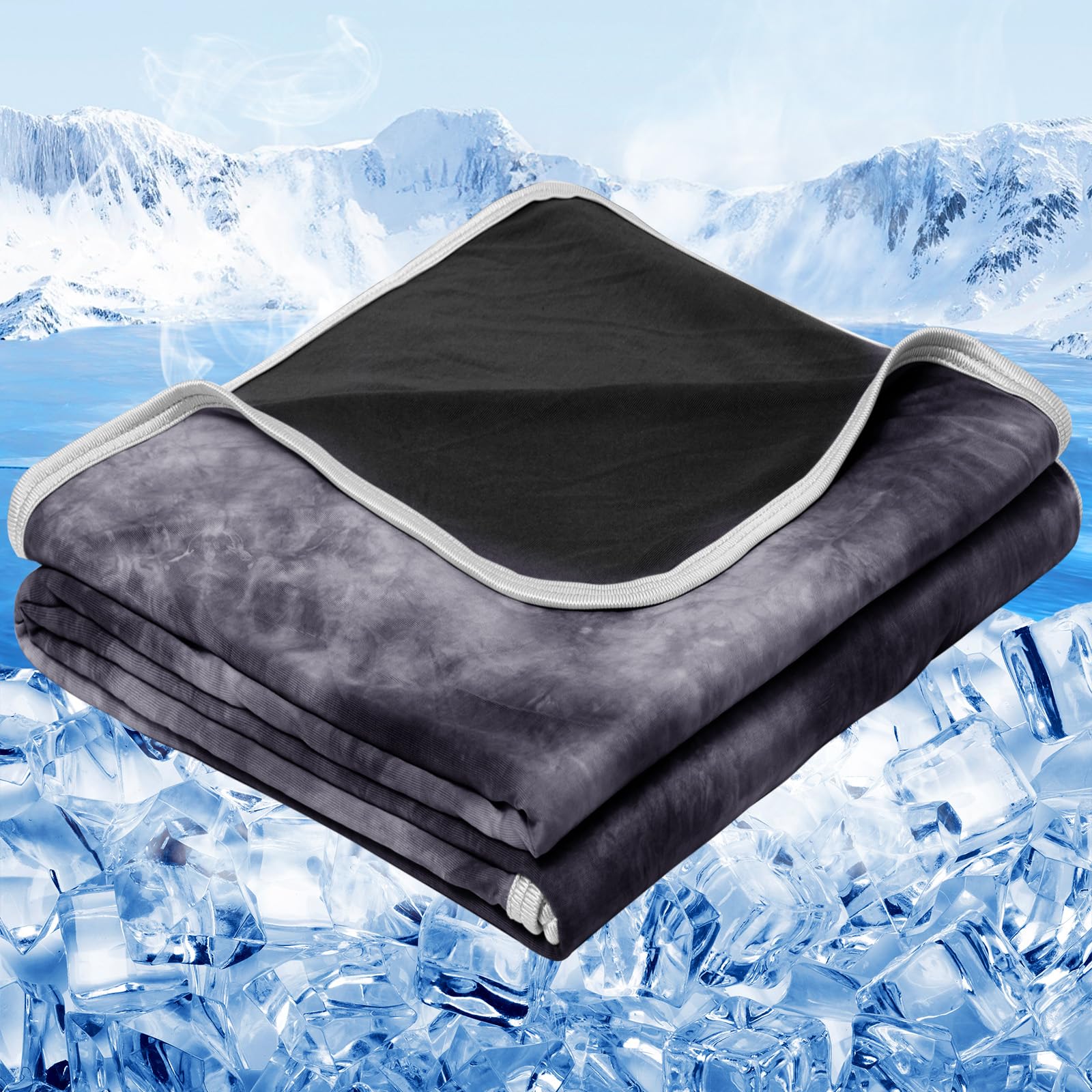 inhand Cooling Blanket Queen Size for Hot Sleepers (90"x90", Black) | Absorbs Heat to Keep Adults Cool For Summer Nights Sweats, Thin Cold Lightweight Blanket for Couch Bed