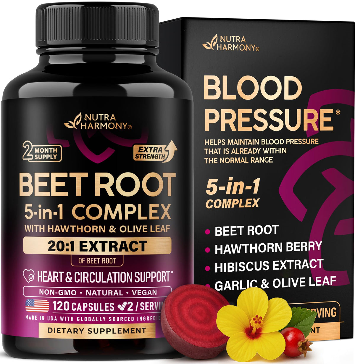 Beet Root Capsules - Healthy Blood Pressure Support Supplement** - 120 Caps