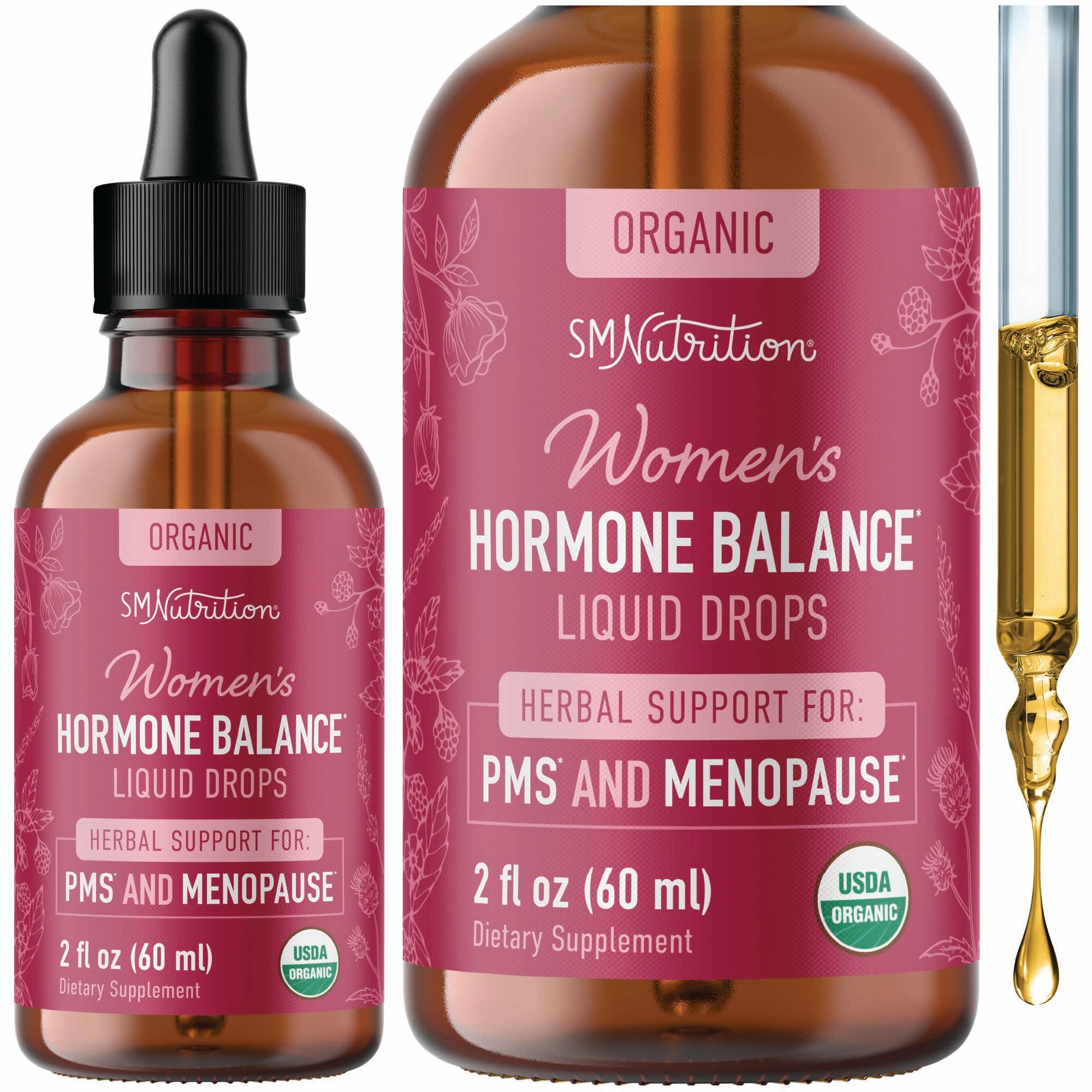 Hormone Balance Liquid Drops with Black Cohosh & Stinging Nettle, Vegan | With Red Raspberry Leaf Chasteberry & More, Menopause Hot Flash & PMS Menstrual Herbal Support Tincture, USDA Organic, 2oz