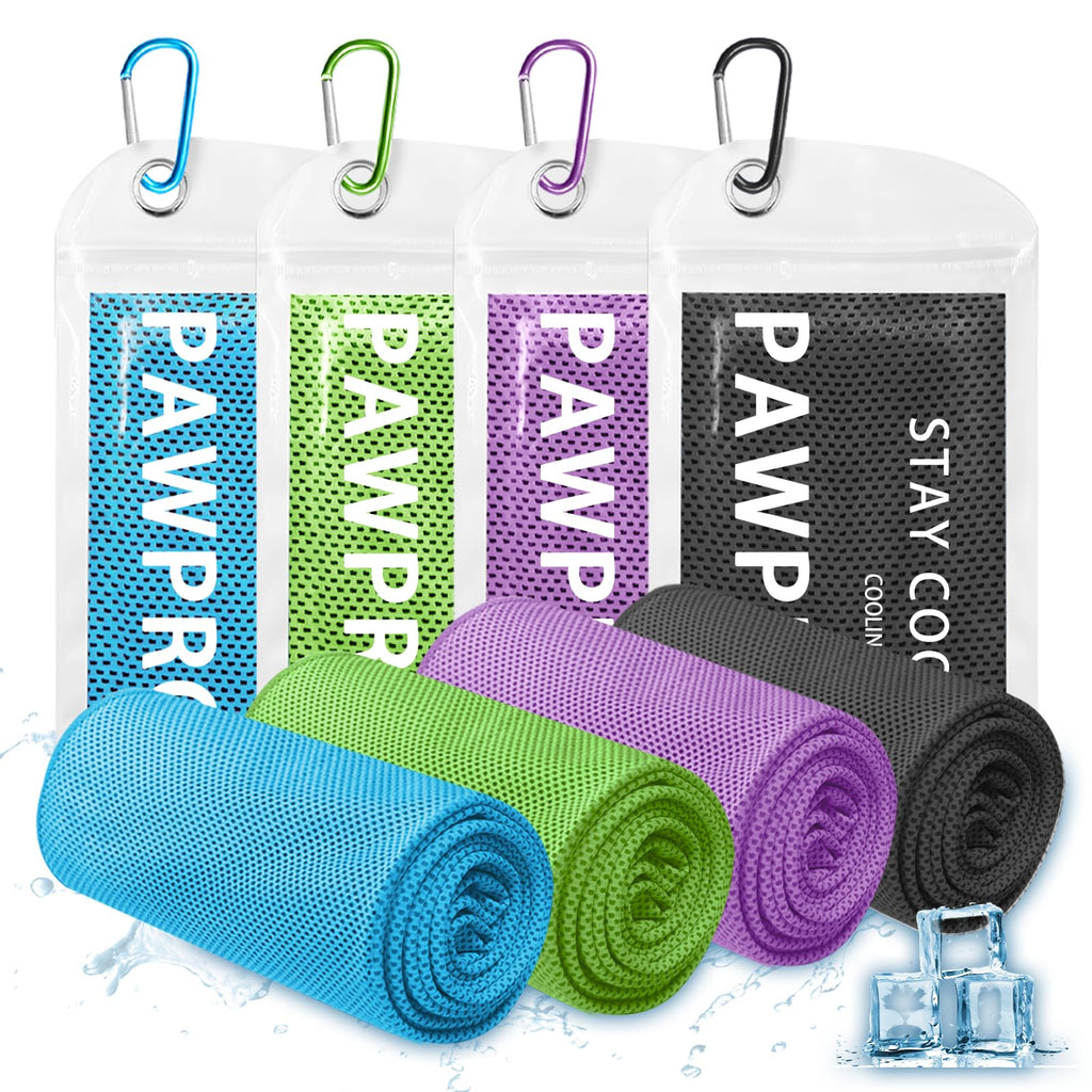 4 Packs Soft Breathable Cooling Towels for Neck and Face(40"x12") | Waterproof Bag, Carabiner, Microfiber, for Yoga, Sport,Gym,Camping