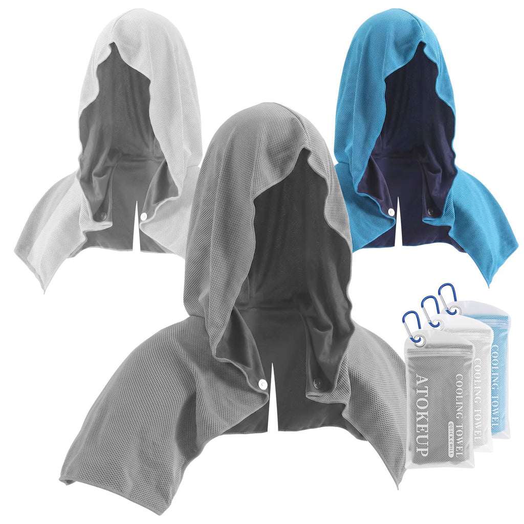 3 Pack Cooling Hoodie Towels for Neck and Face, Ice Towels for Hot Weather | UPF 50 Sun Protection & Instant Cooling, Soft Breathable Towel for Sport, Work Out, Gym, Camping & More Activities