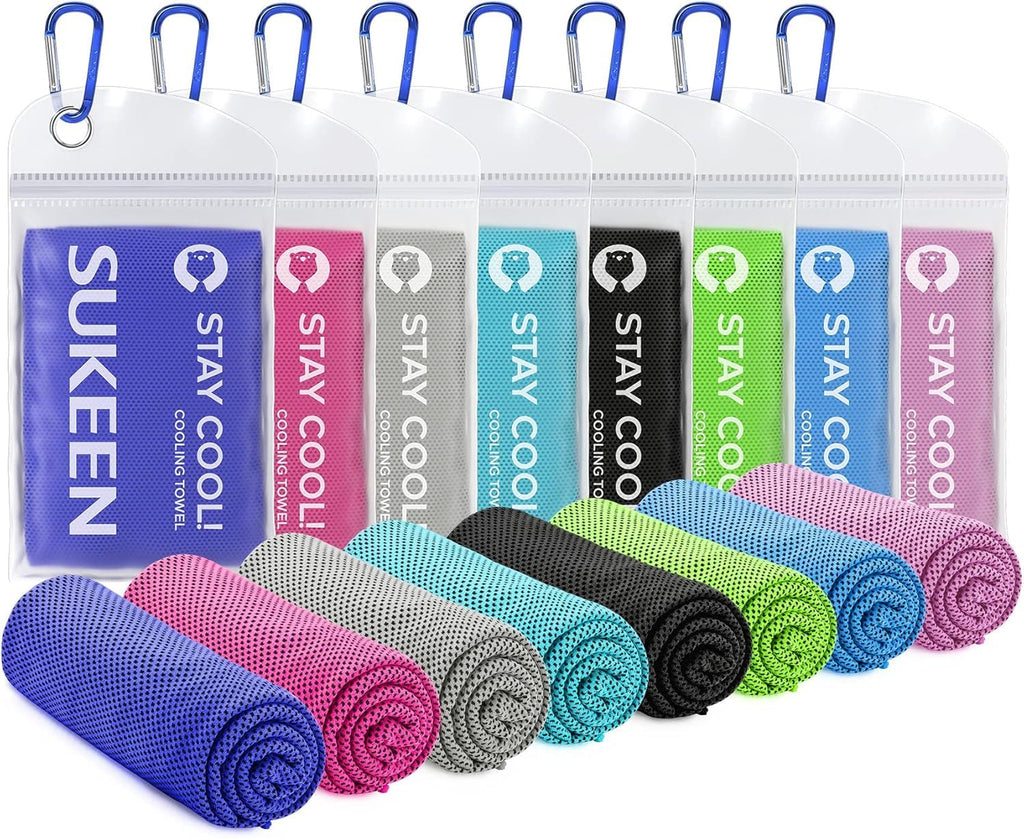 Sukeen 8 Pack Cooling Towels (40"x12"), Cooling Towels for Neck and Face, Microfiber Soft Breathable Chilly Ice Towel, Sweat Towel for Gym, Yoga, Sports, Golf, Camping, Running, Fitness, Workout