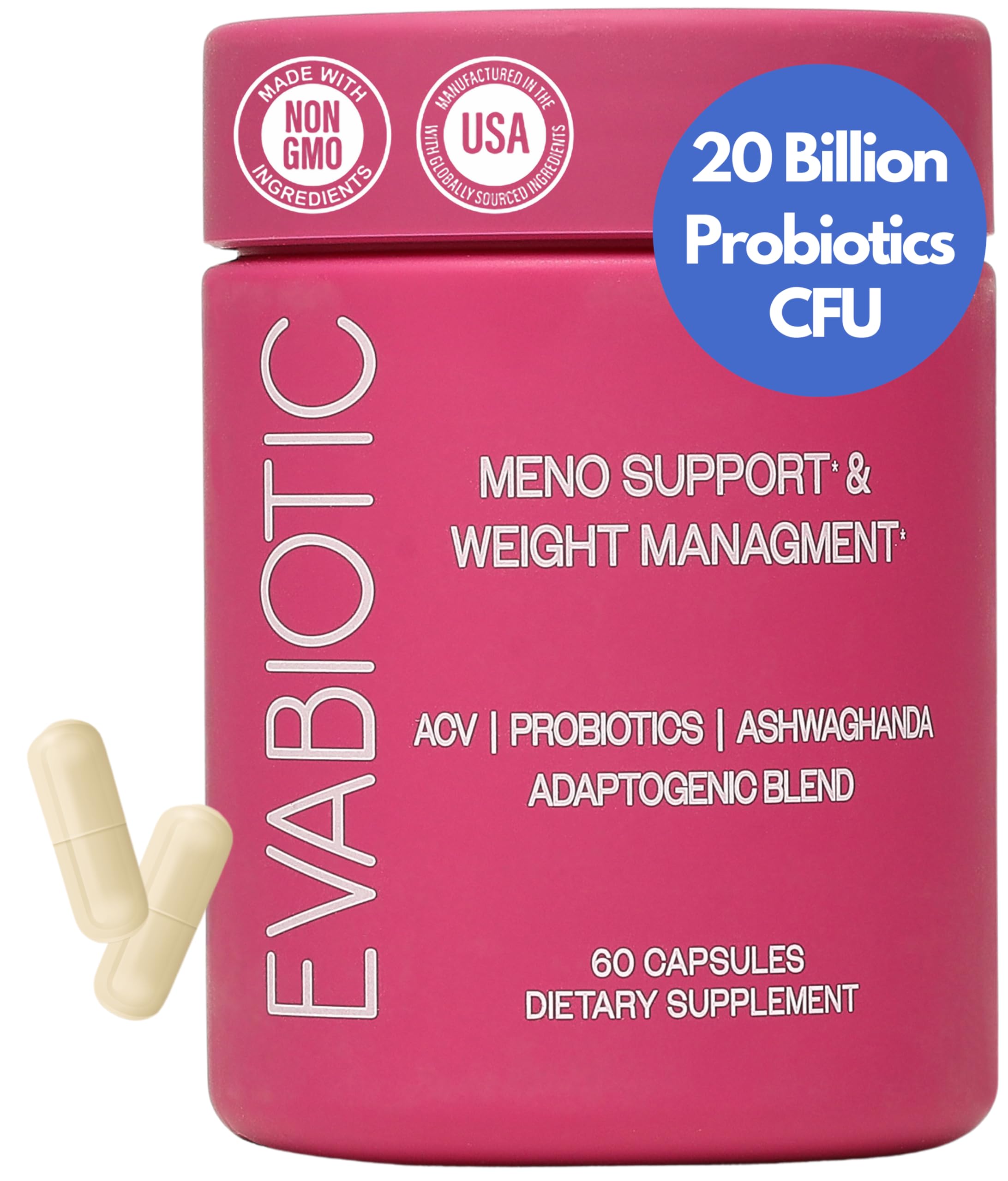 Complete Menopause Vitamins and Weight Management Supplements for Women | Ashwaghanda Probiotics ACV for Weight Management Hot Flashes Night Sweats Bloat, Hormone Balance Vegan 60 Caps Non-GMO
