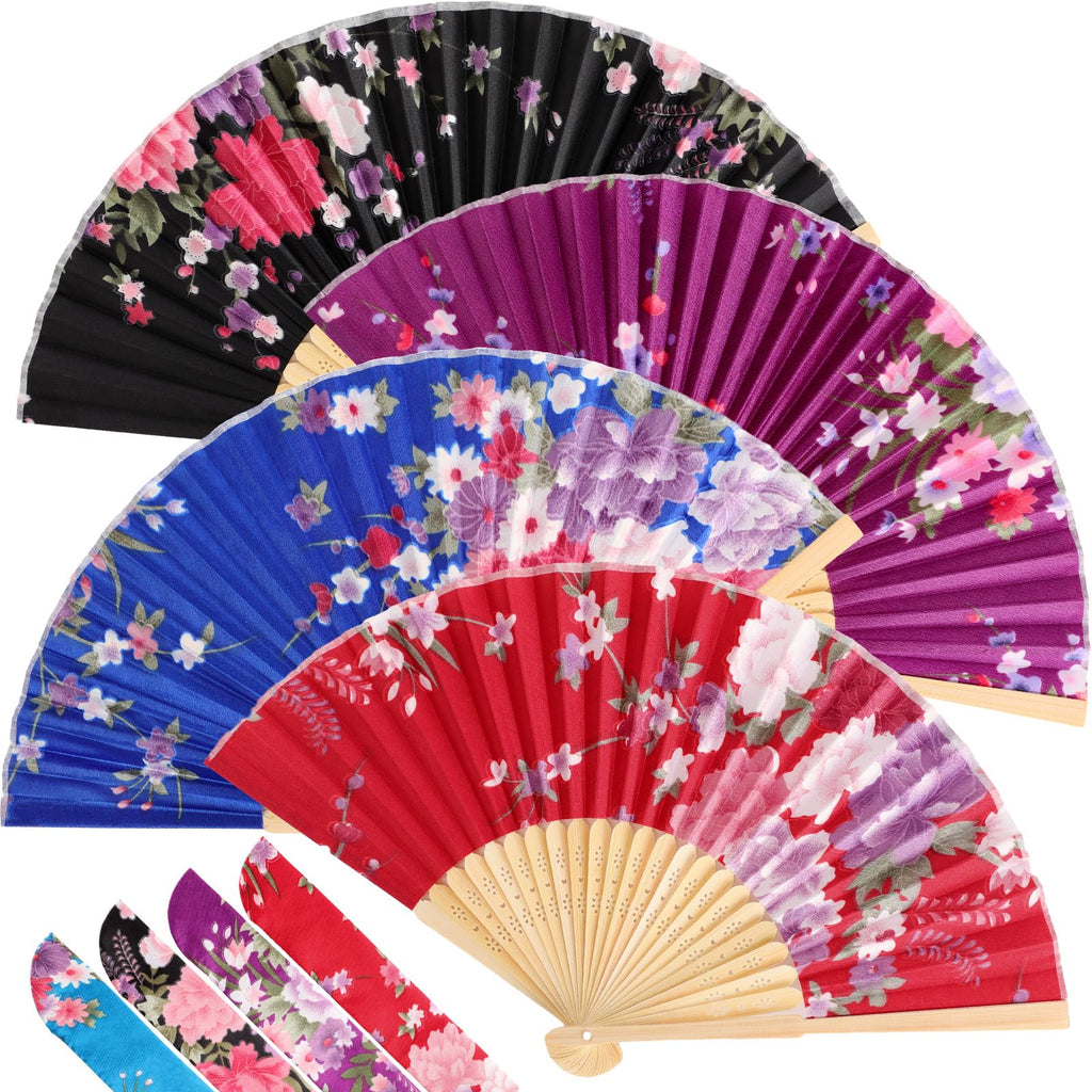 Zonon 4 Pack Hand Held Folding Fans for Women Silk,Lively