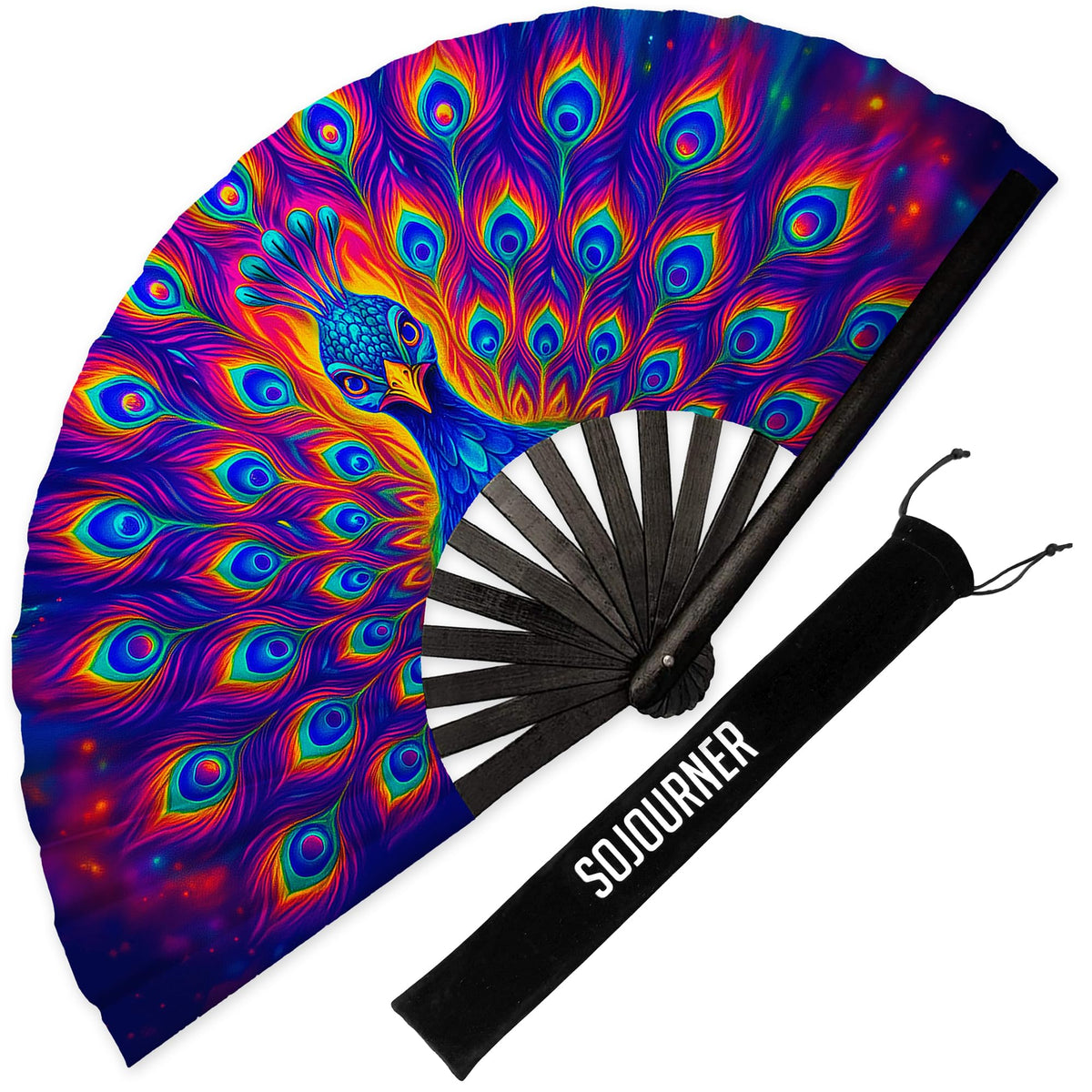 SoJourner Bags Rainbow Lights Rave Fan - Large Folding Clack Fan for Men and Women - Rave Accessories for EDM, Line Dancing, Cosplay, Concerts and More