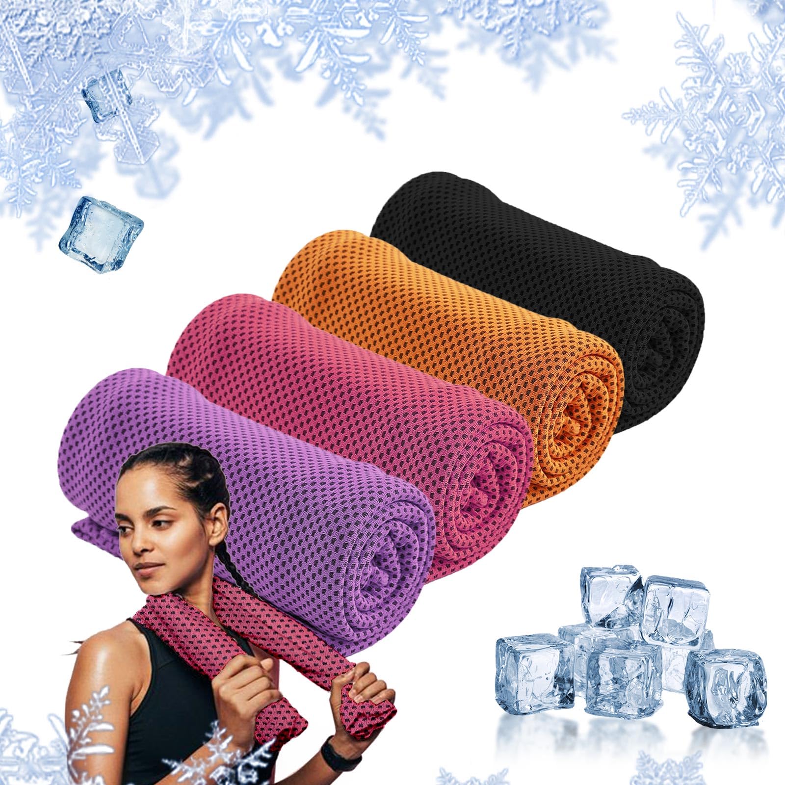 4-Pack Menjo Outdoors Cooling Towels for Neck & Face. Quick-Dry Workout Towels, Sweat-Wicking for Yoga, Gym, Running and Outdoors. Reusable Cooling Towel for Men & Women and Great for Hot Weather.