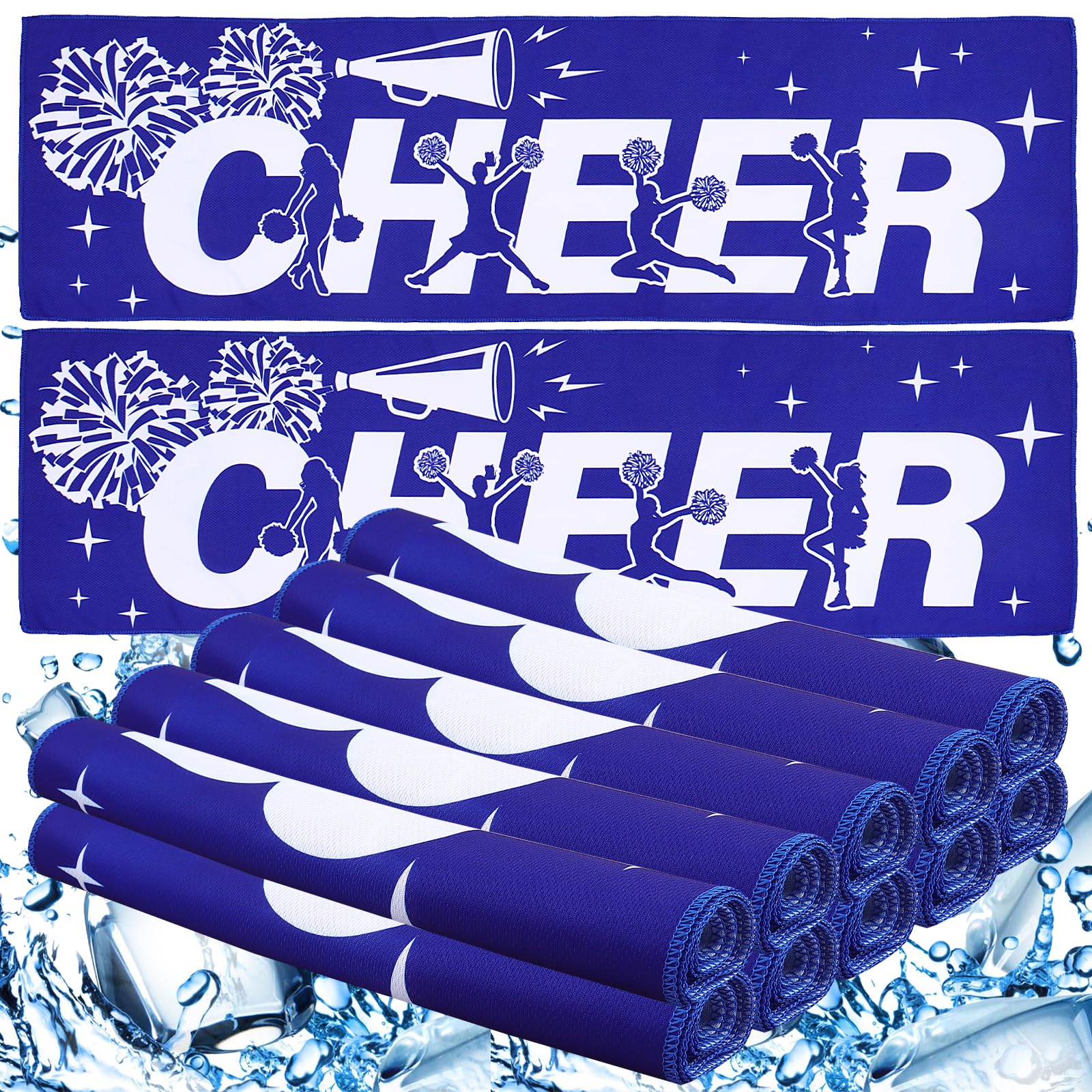 18 Pack Cheerleader Cooling Towels Cheer Gifts Bulk Blue Cheerleading Cooling Towels Cheers Sports Gifts Cheer Stuff 40"x12" Breathable Microfiber Quick Dry Cooling Towel for Cheer Team Travel Camping