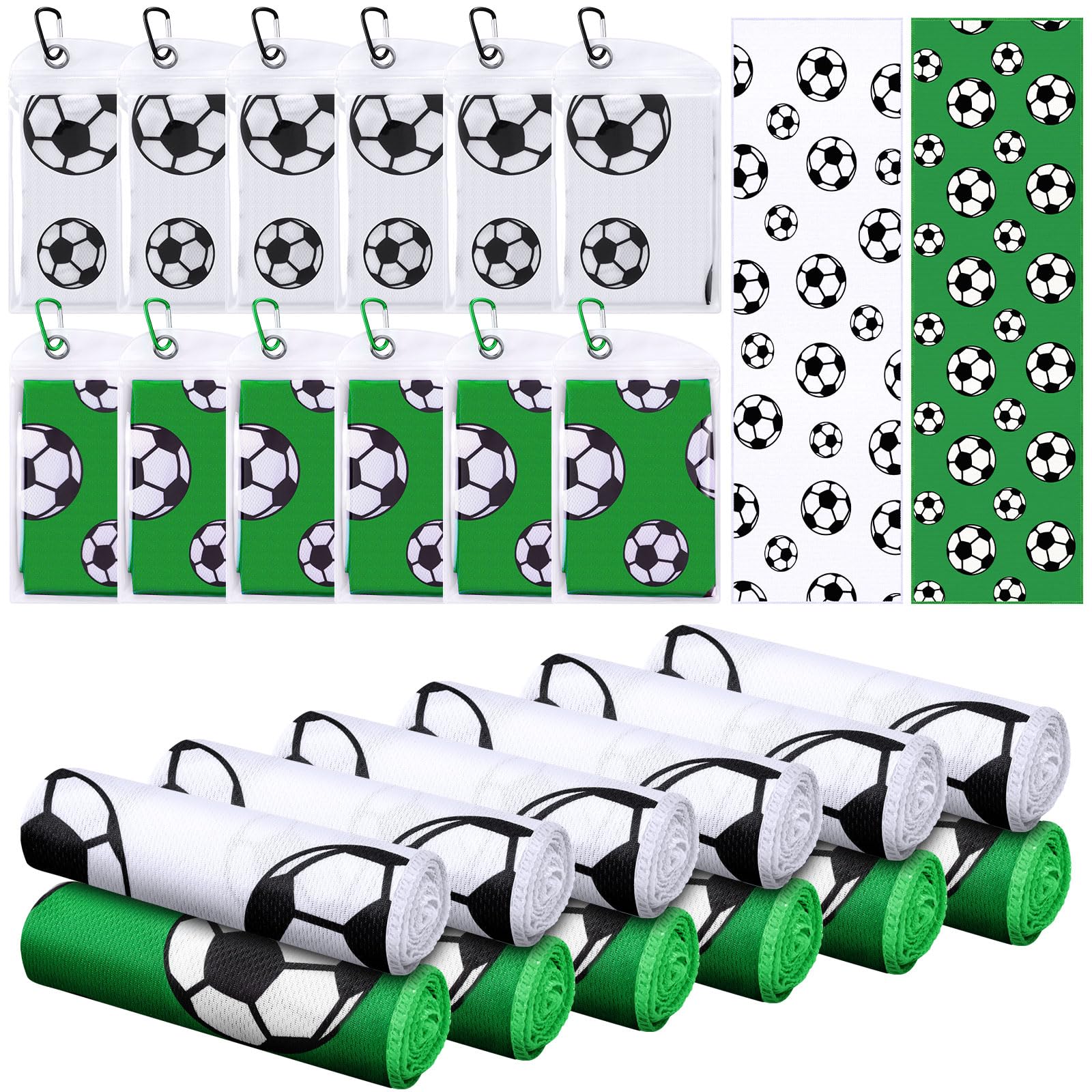 12 Set Soccer Cooling Towels with Pouch 40x12 Inch Microfiber | Ice Towel for Team Gifts and Party Favors, Bulk Pack with Storage Pouch, Quick Dry for Athletes and Outdoor Sports
