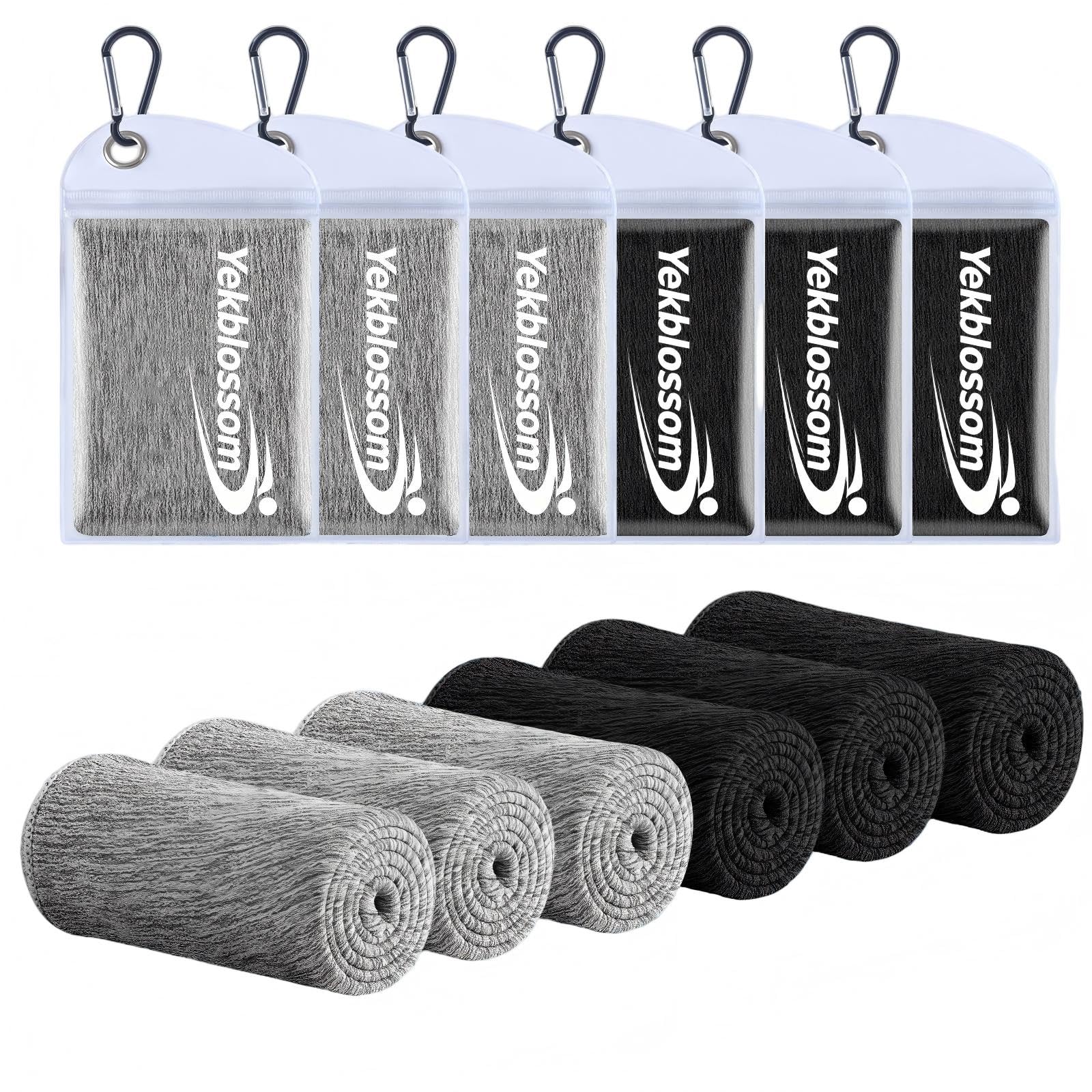 6 Pack Cooling Towel, Ice Towel for Neck, Soft Breathable Microfiber Towel, Hyper-Evaporative Cooling Towels for Yoga Sports Gym Running Workout Camping Outdoor Activities (3black+3grey)