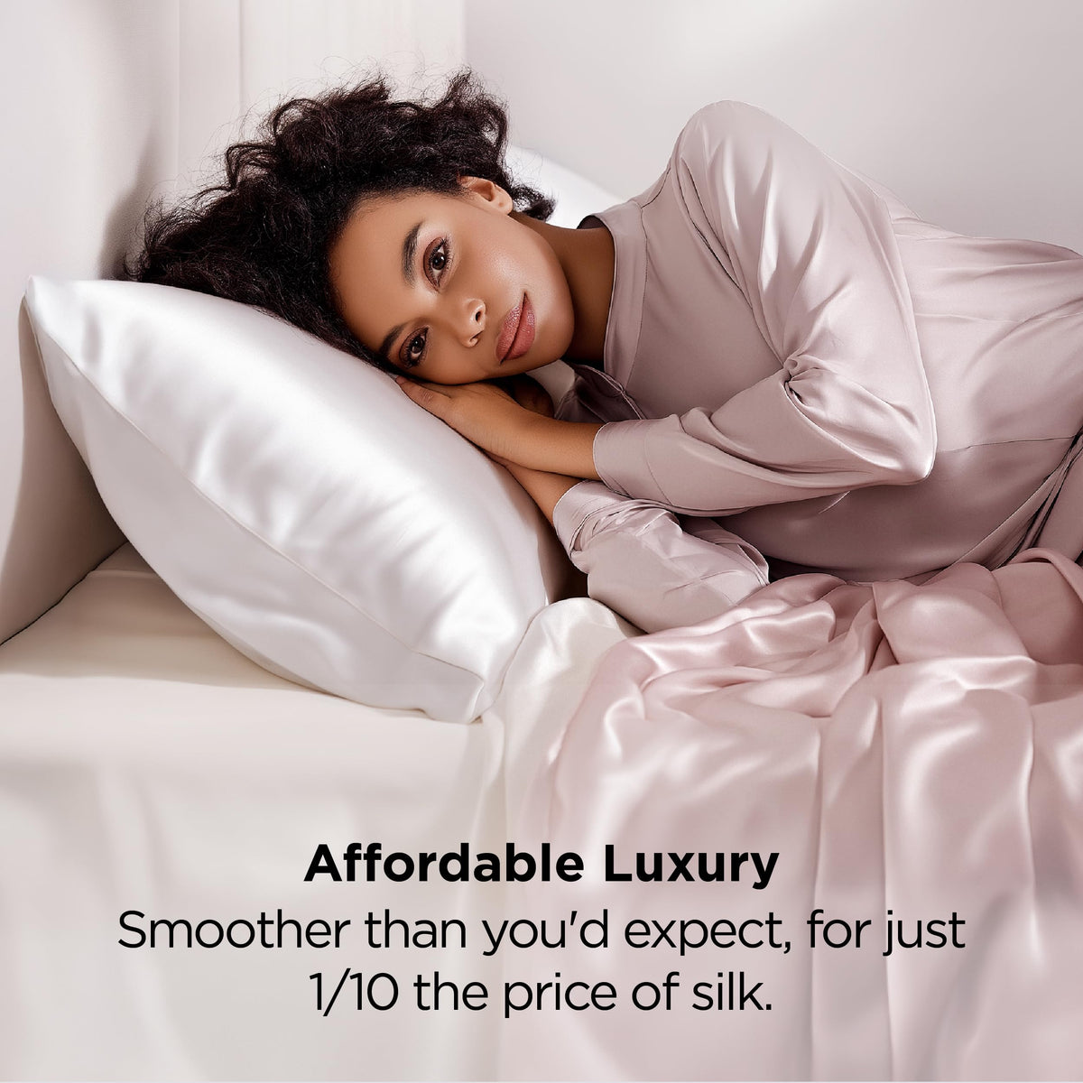 Bedsure Satin Pillowcases Queen Set of 2, Similar to Silk Pillow Case White