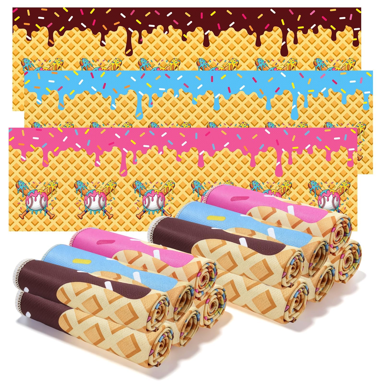 12 Pcs 40"x12" Baseball Cream Drip Cooling Towels for Yoga Gym Coach | Microfiber Chilly Sports Towels, Breathable Sweat Absorbent Rags for Hot Weather Workout, Ideal Team Gifts & Party Favors
