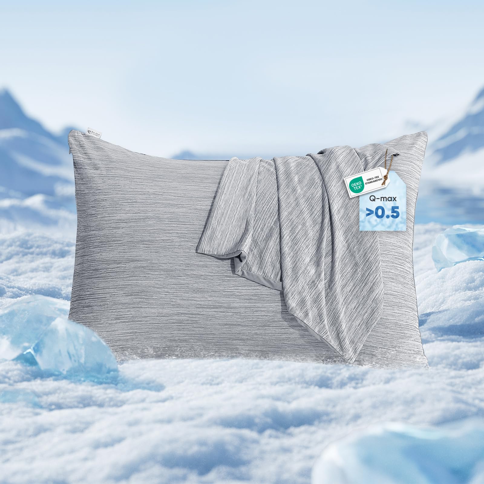 Marchpower 2 Pack Cooling Pillowcases Queen Size, Arc-Chill Cool Fiber, Double Sided Design for Hot Sleepers Night Sweats Hot Flashes, Oeko-TEX Certified Soft Breathable Pillow Covers Hidden Zipper