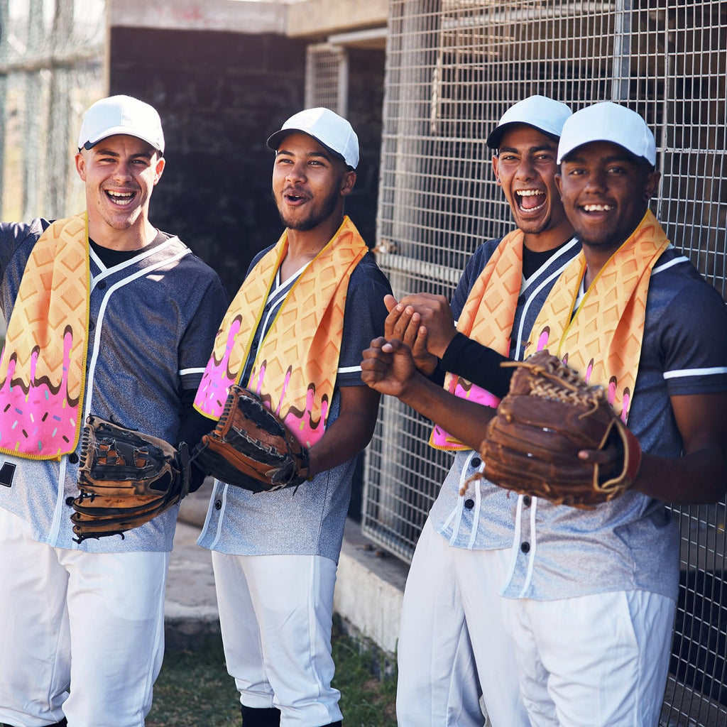 Peryiter 12 Pcs Baseball Ice Cream Drip Cooling Towel Microfiber Absorbent Lightweight Sport Cooling Towel Sweat Sport Rags for Baseball Team Coach Gifts Event Yoga Running Gym(Pink,40 x 12 Inch)