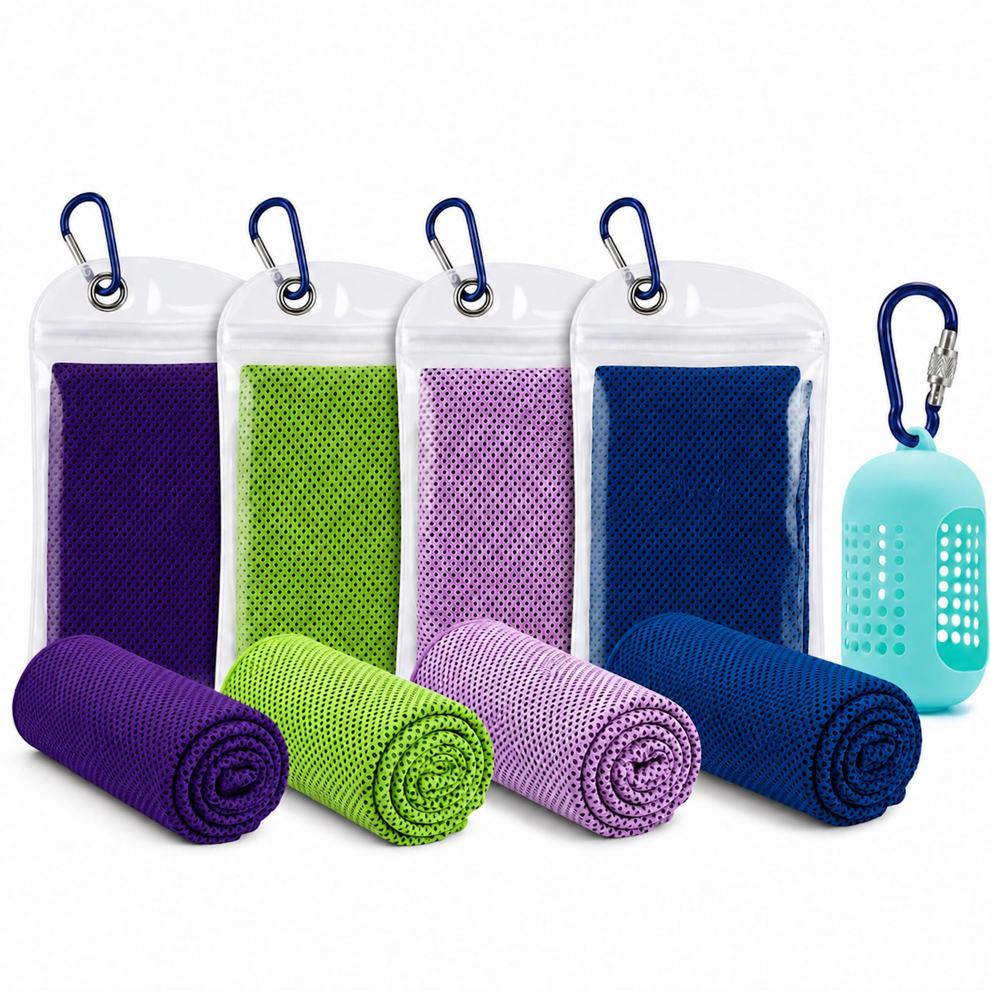 Cooling Towels for Neck and Face, Instant Cooling Towel,4 Pack with Hooks | Instant Cooling Towel, Water Activated, Soft Microfiber, Reusable,4 Pack with Hooks, Great for Golf Gym Running Sports