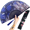 Hand Fan for Women Foldable - Folding Chinese Japanese Vintage Bamboo Silk Fan - Ideal for Hot Flashes, Church, EDM, Festivals, Dancing and Gifts (Bamboo-White)