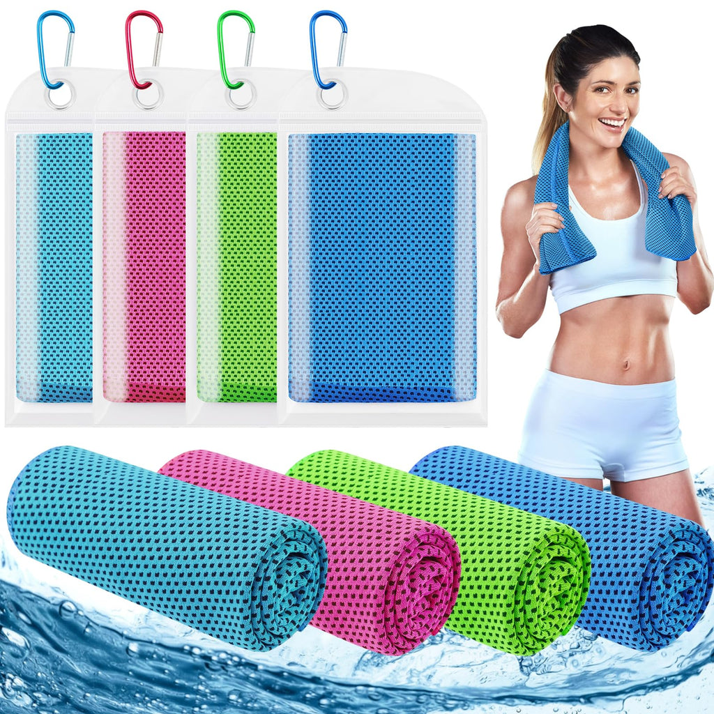 Leuceiy 4 Pack Cooling Towels (40"x12"), Cooling Towels for Neck and Face, Gym Towel for Working Out, Soft Breathable Microfiber Ice Towel for Yoga Sport Running Golf